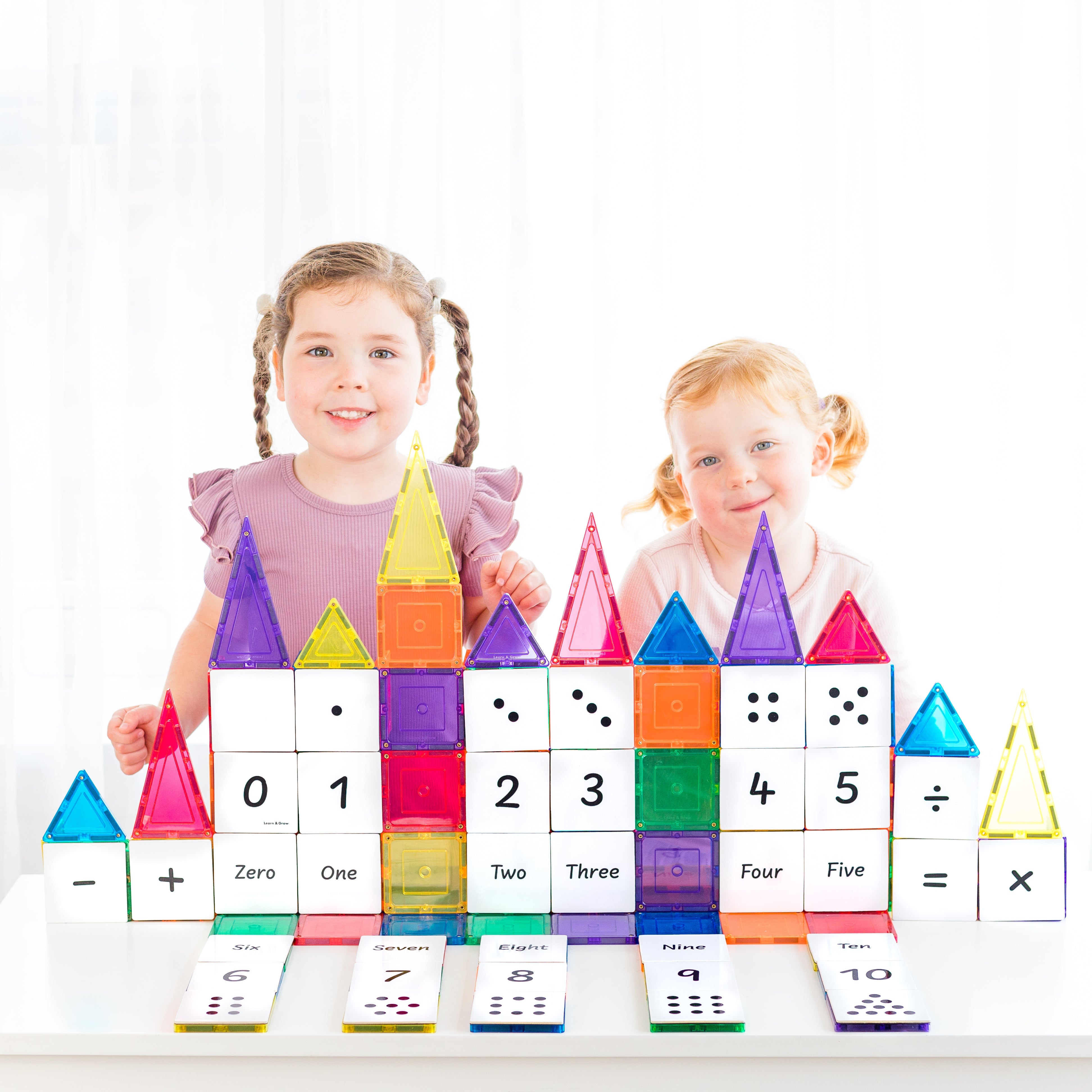 Numbers Pack magnetic tile number toppers in play