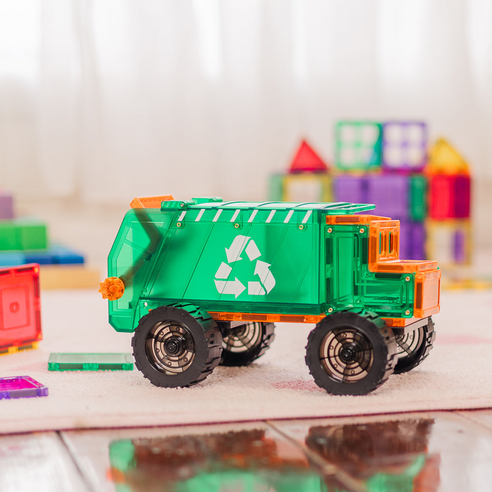 Magnetic tile recycling truck built from the 14 Piece set