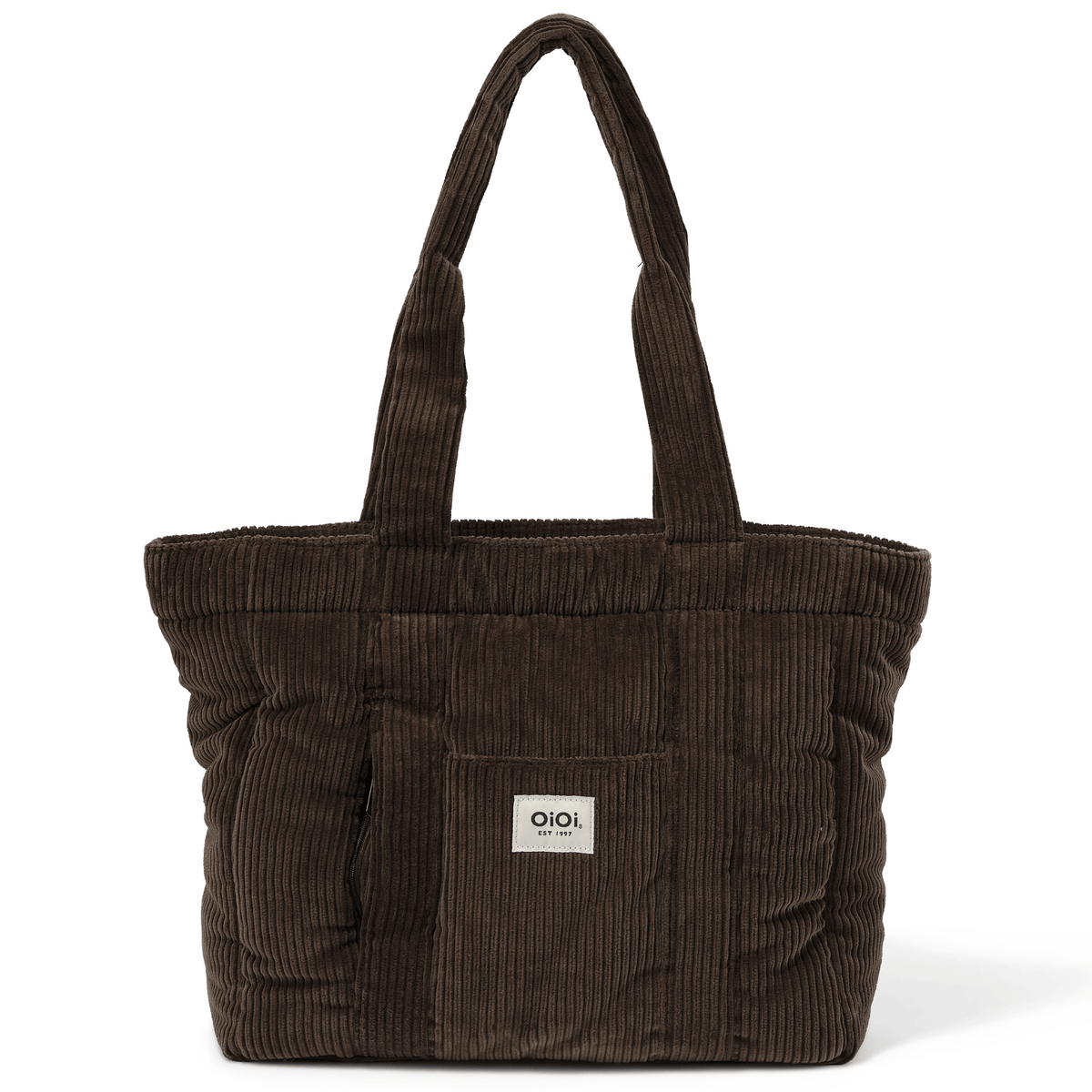 OiOi Everyday Tote nappy bag in chocolate corduroy, front view