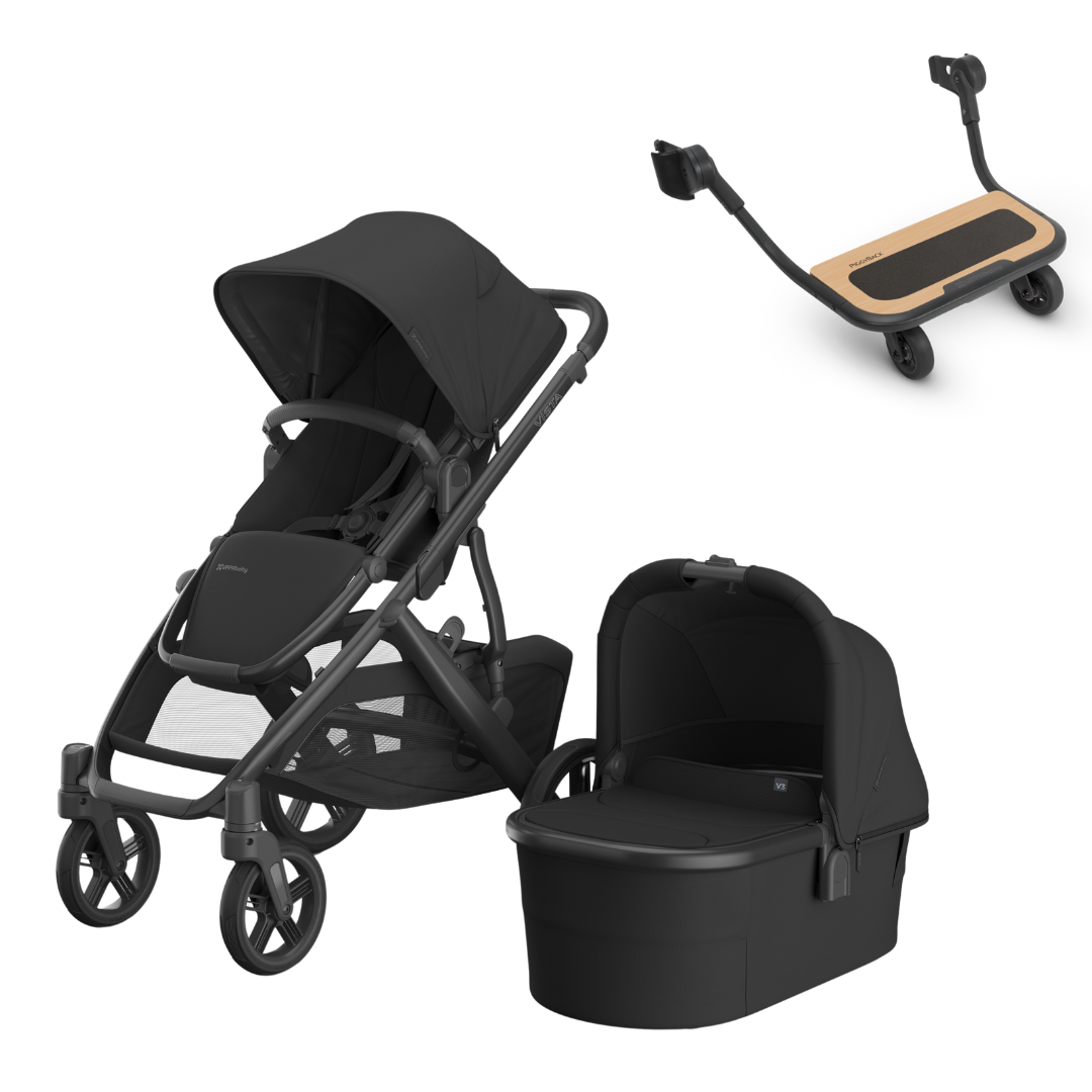 uppababy vista v2 charcoal UPPAbaby VISTA V3 Stroller with Bassinet + Piggy Back Ride Along Board