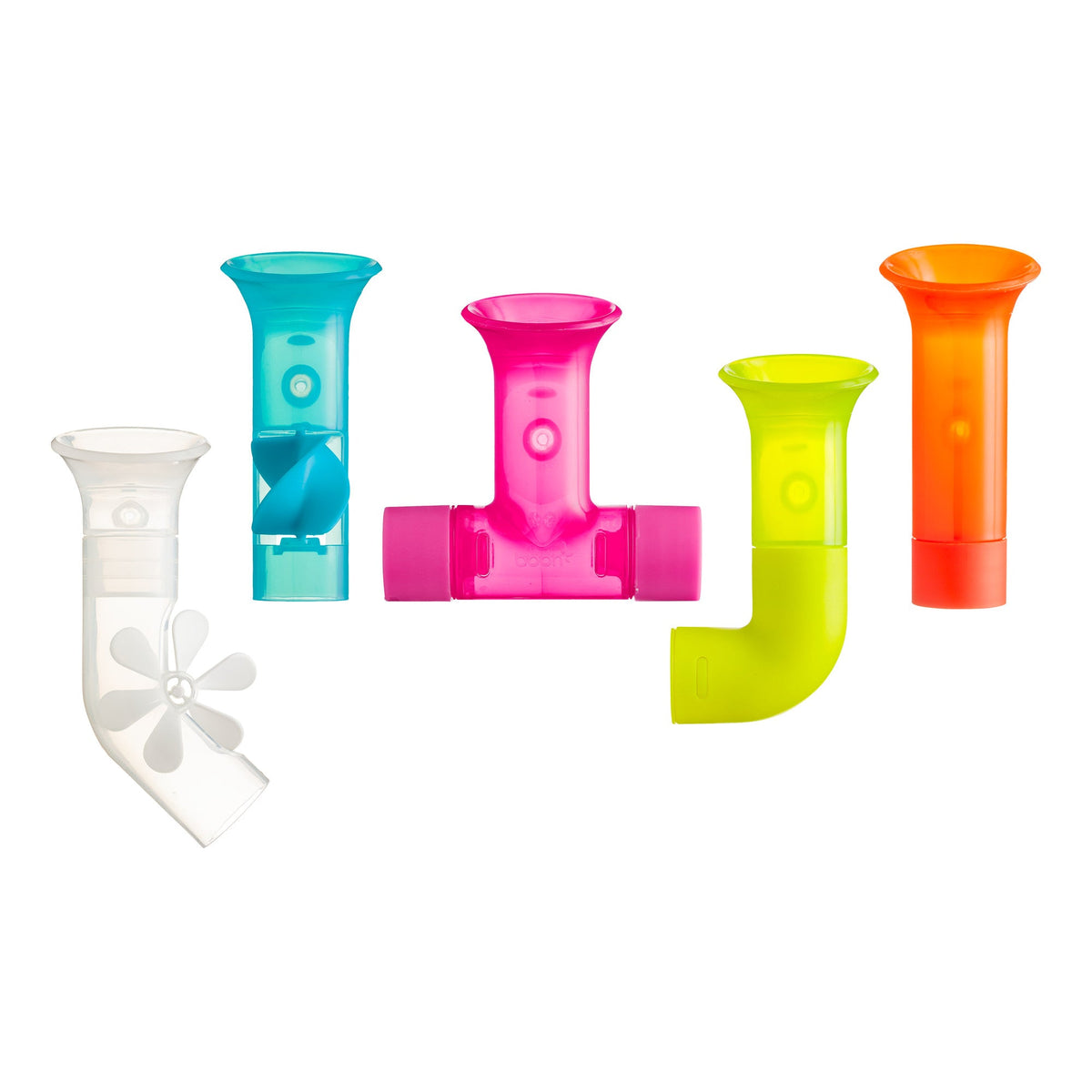 Boon Pipes Bath Toy Set in Bright - five colourful suction pipes