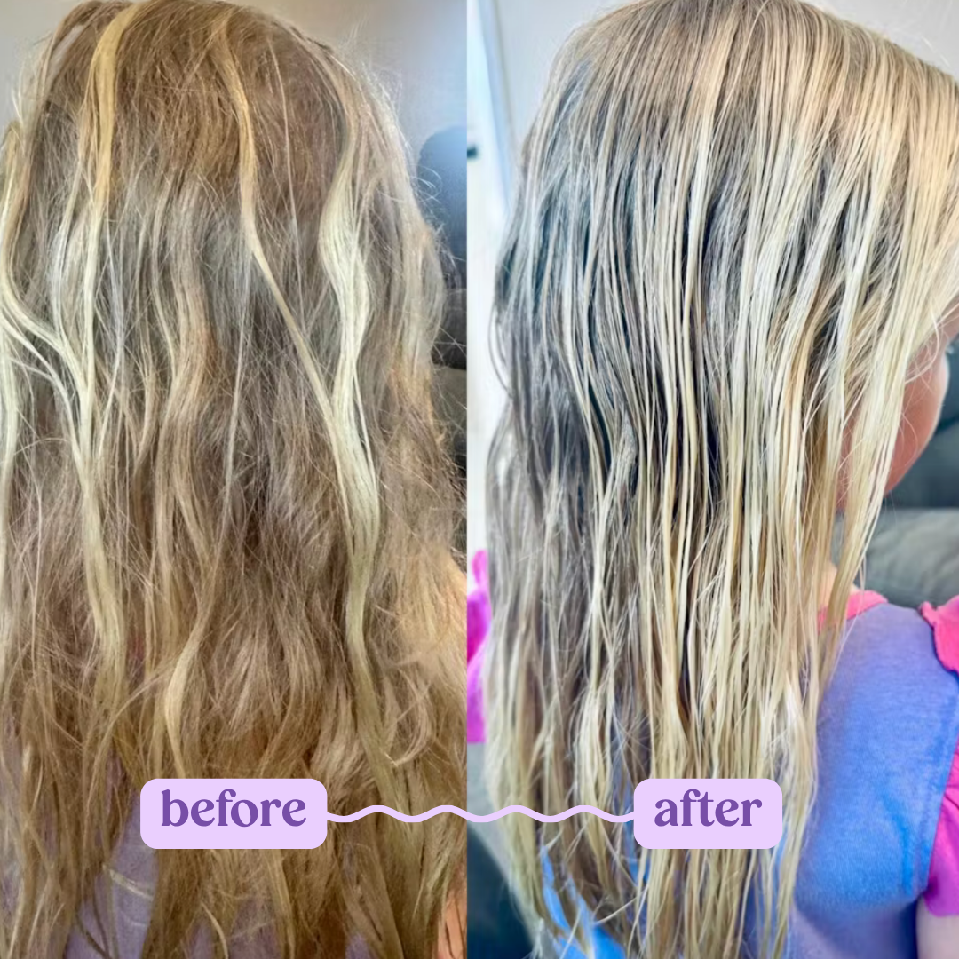 Before and after using Magic Mist Kids Hair Detangler