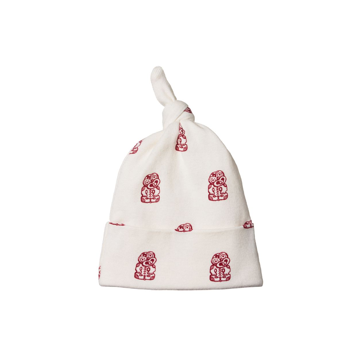 Organic Cotton Knotted Beanie Tiki Print - front view