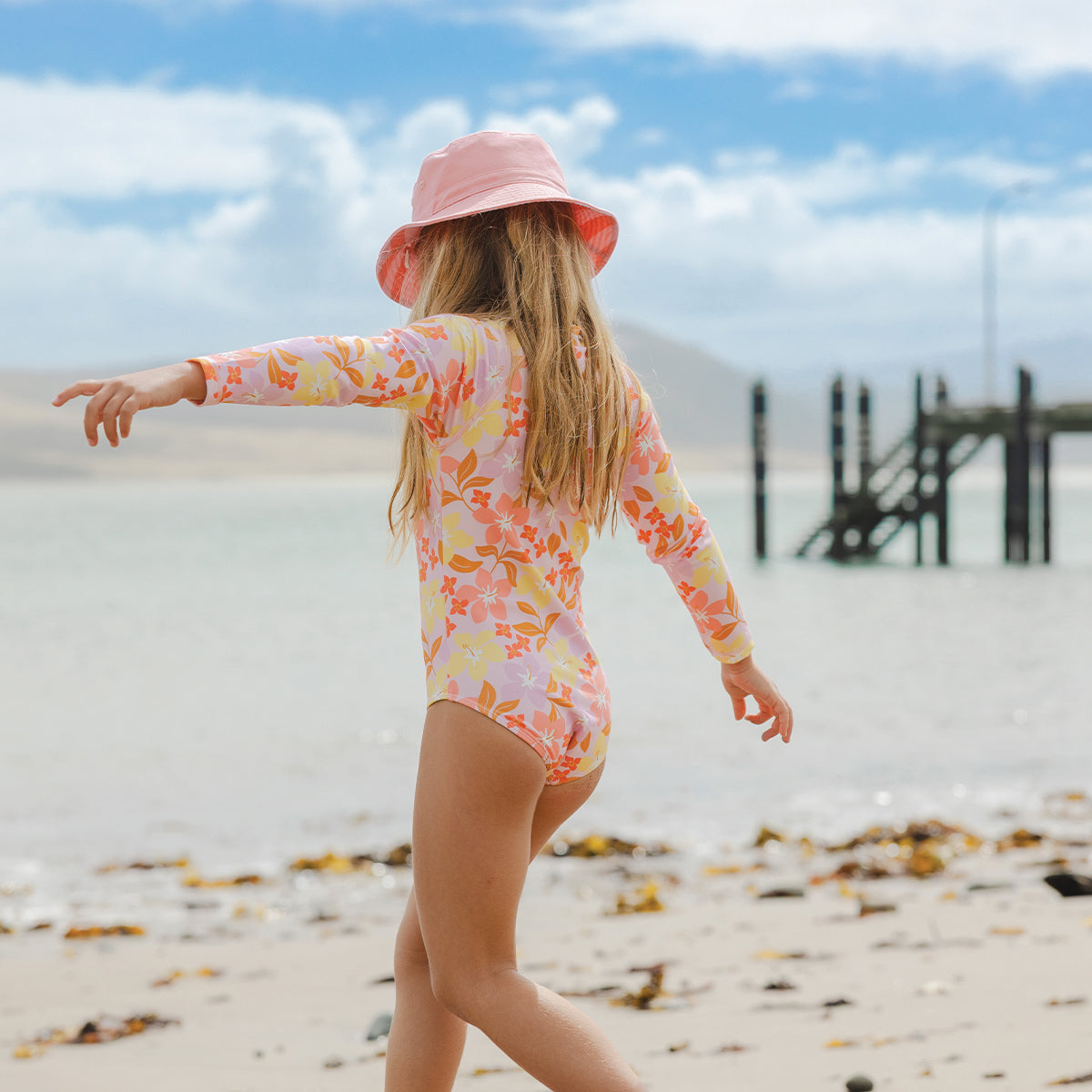 Crywolf Long Sleeve Swimsuit in Hibiscus Daze - lifestyle 1