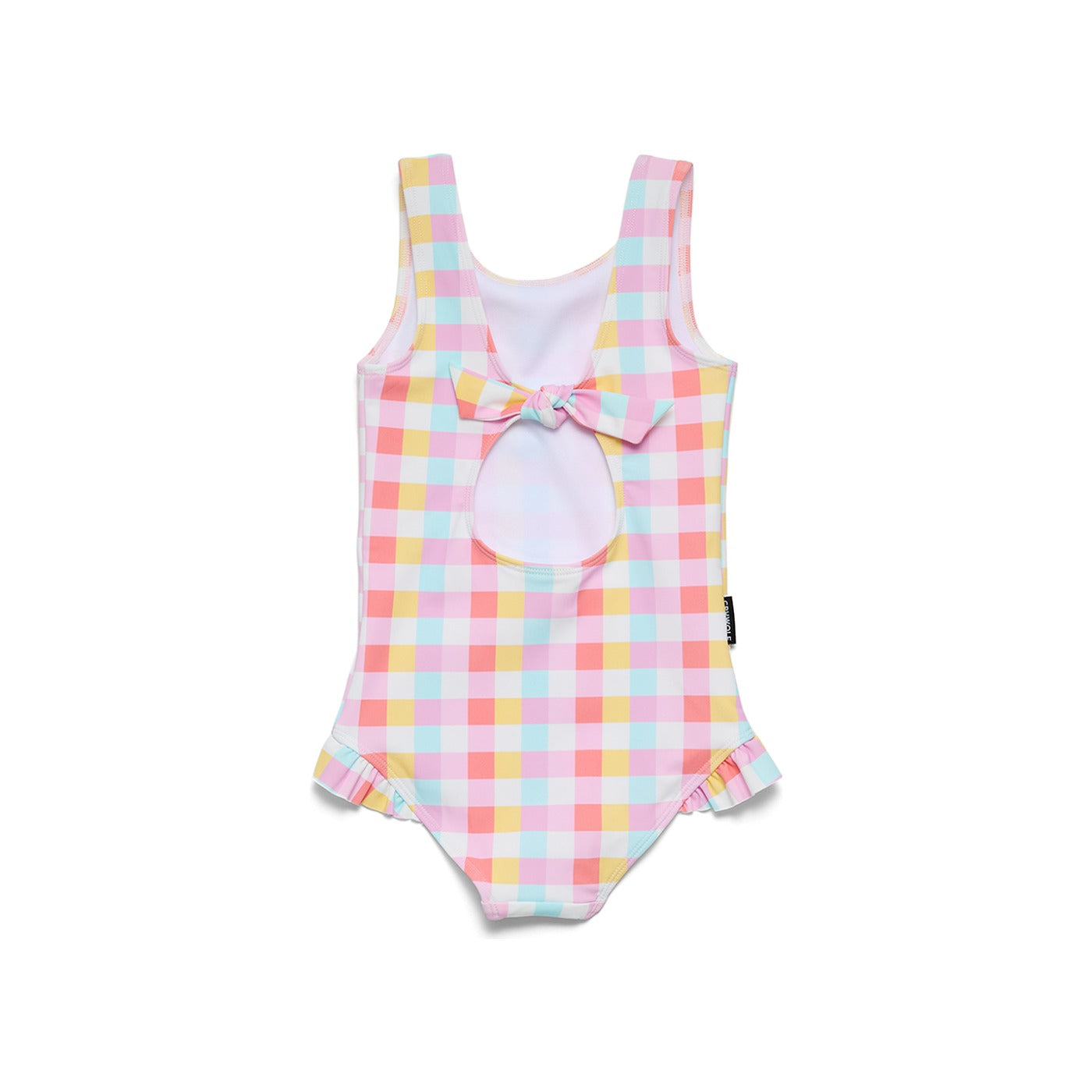 Crywolf Swimsuit in Pop Gingham, open back with bow detail