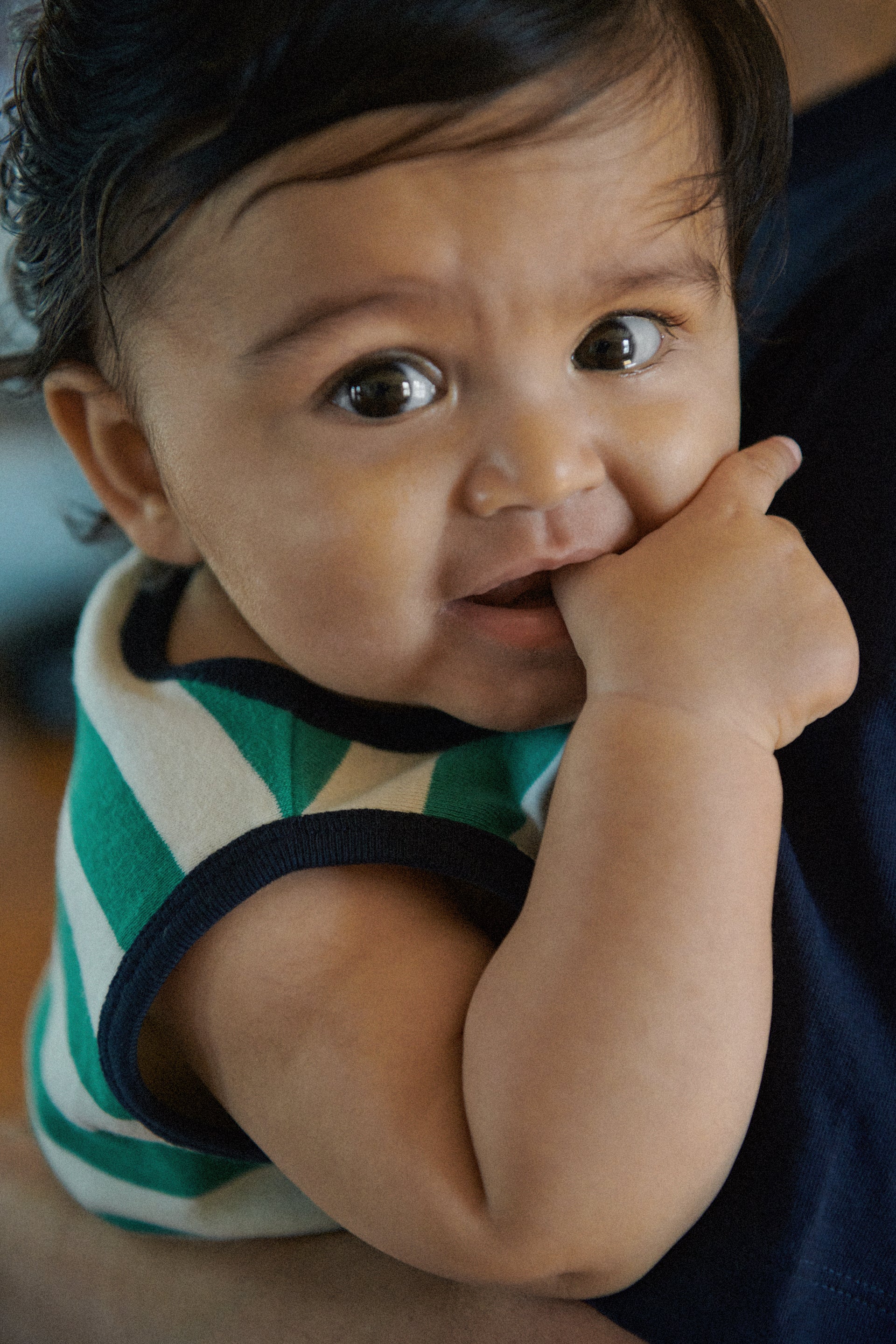 nature baby peppermint navy stripe camper suit