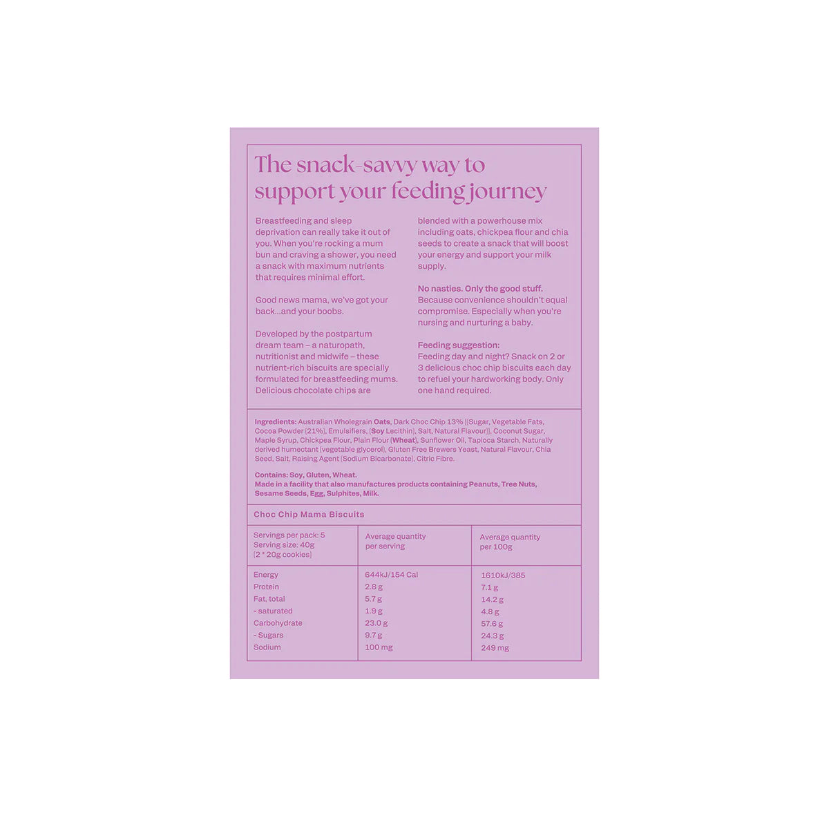 franjo kitchen choc chip mama biscuits back of packet