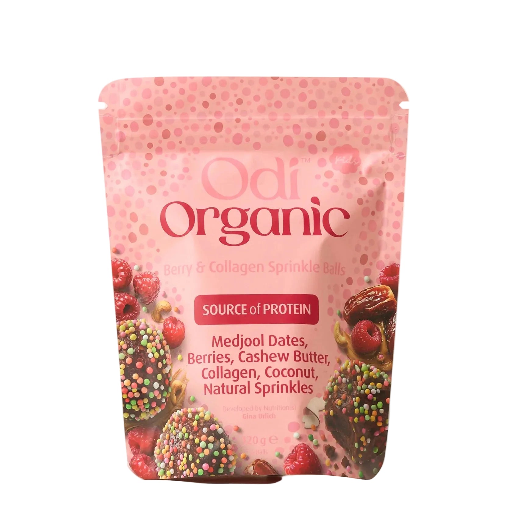 odi nutrition organice berry and collagen sprinkle balls