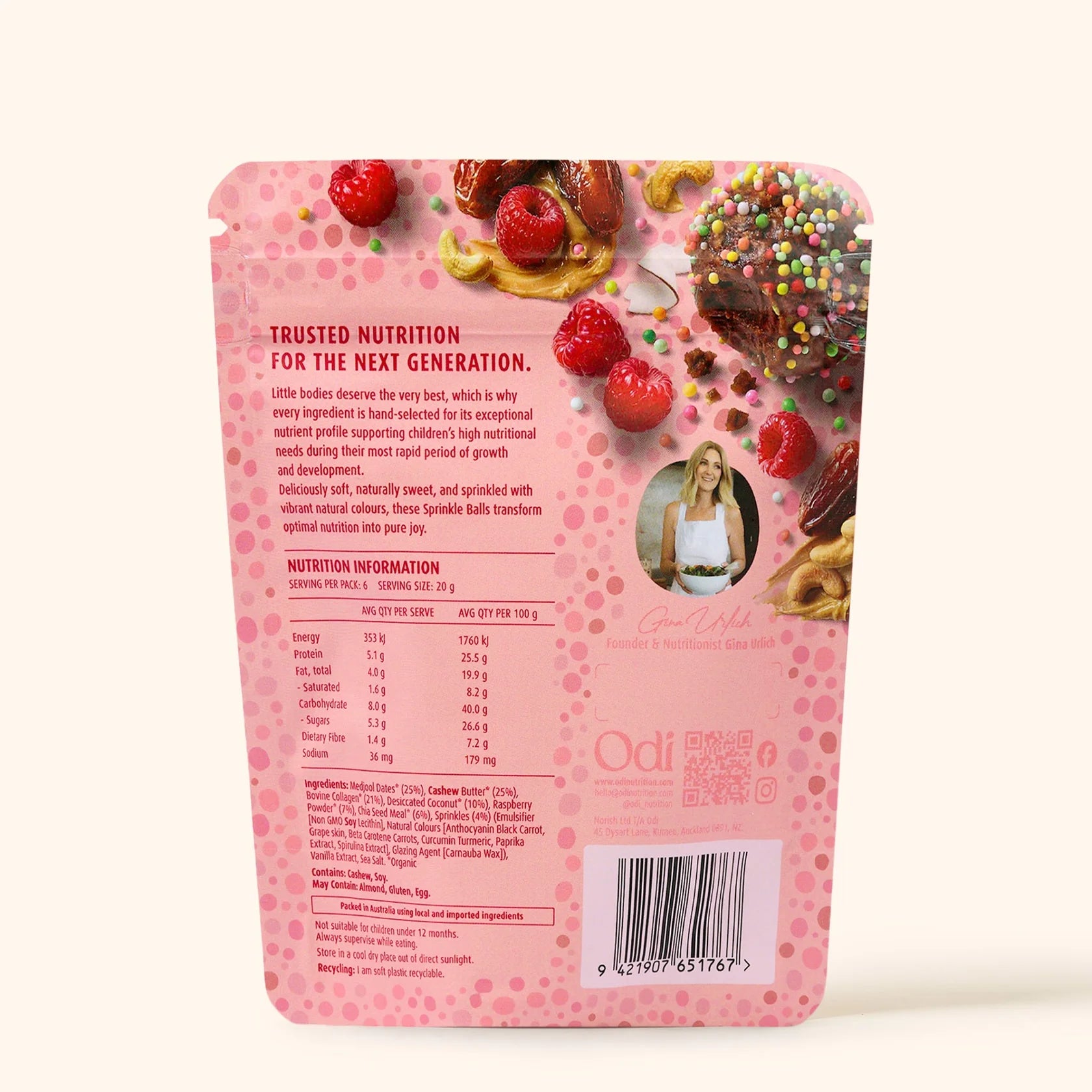 odi nutrition organice berry and collagen sprinkle balls