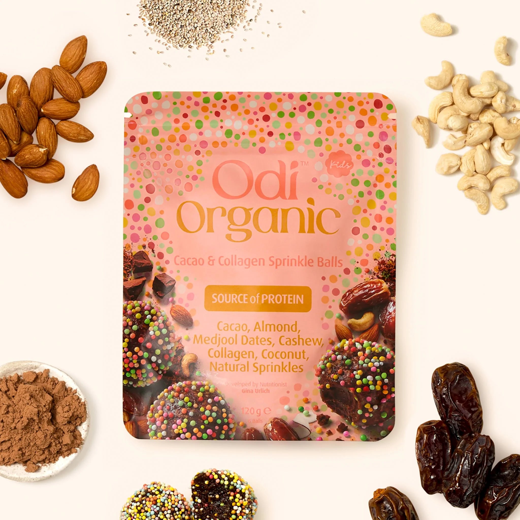 odi nutrition organic cacao and collagen sprinkle balls