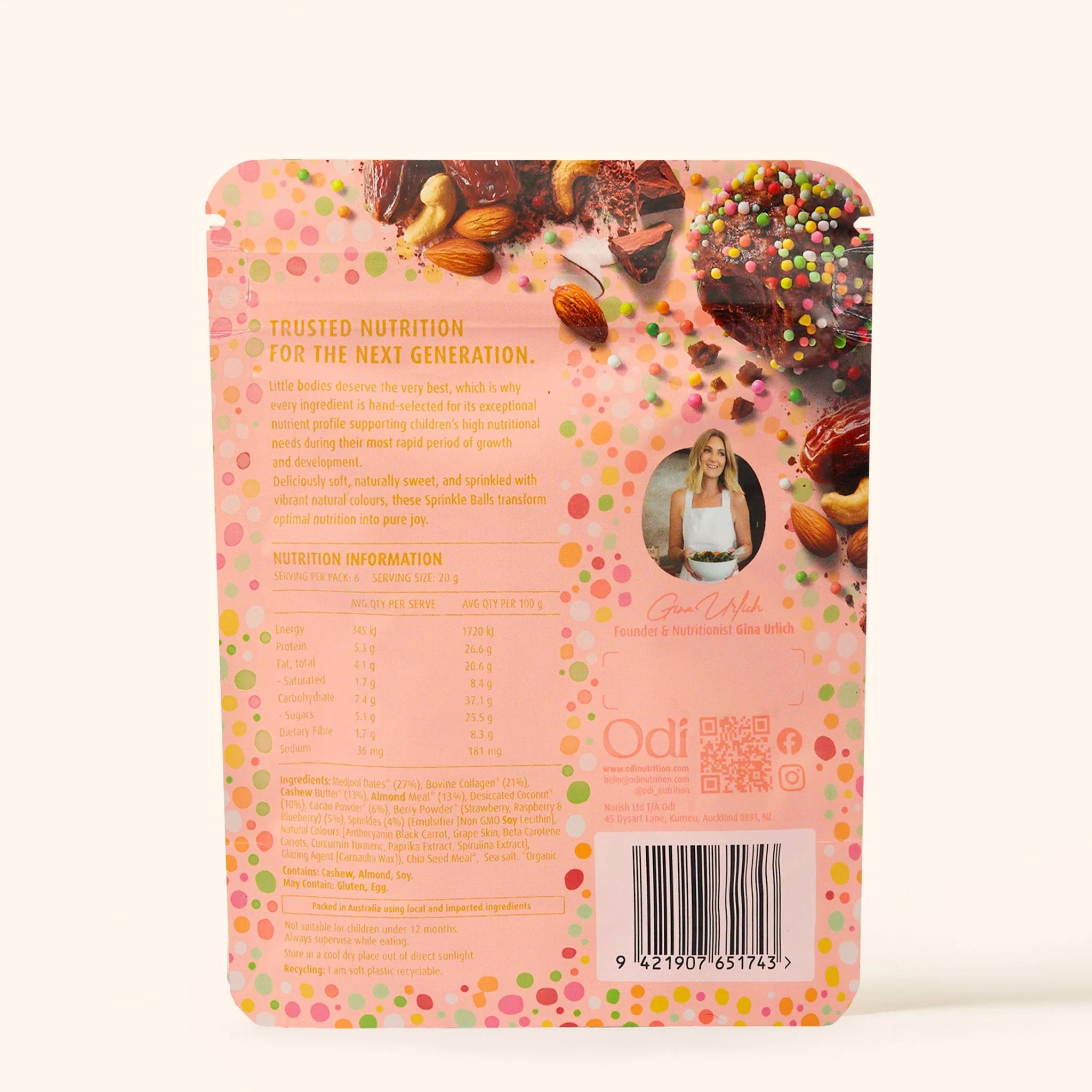 odi nutrition organic cacao and collagen sprinkle balls