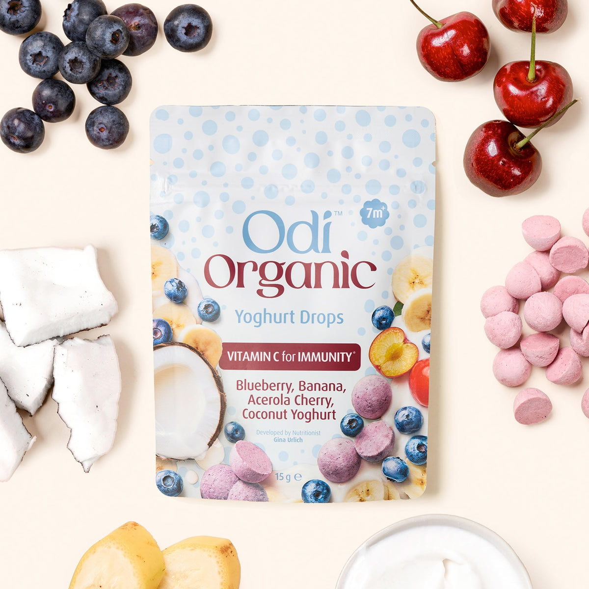 Odi Organic Blueberry Yoghurt Drops nutrition panel