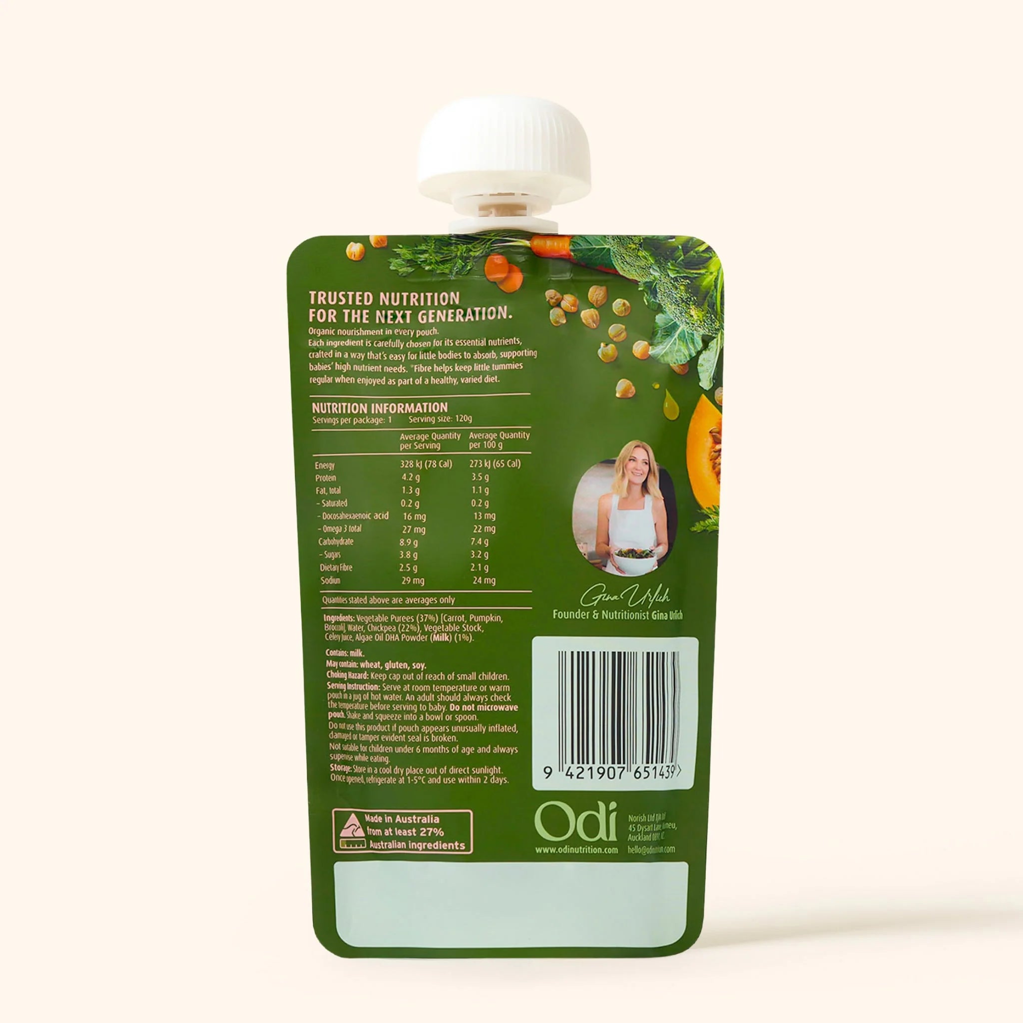 odi nutrition chickpea and vegetable baby puree pouch