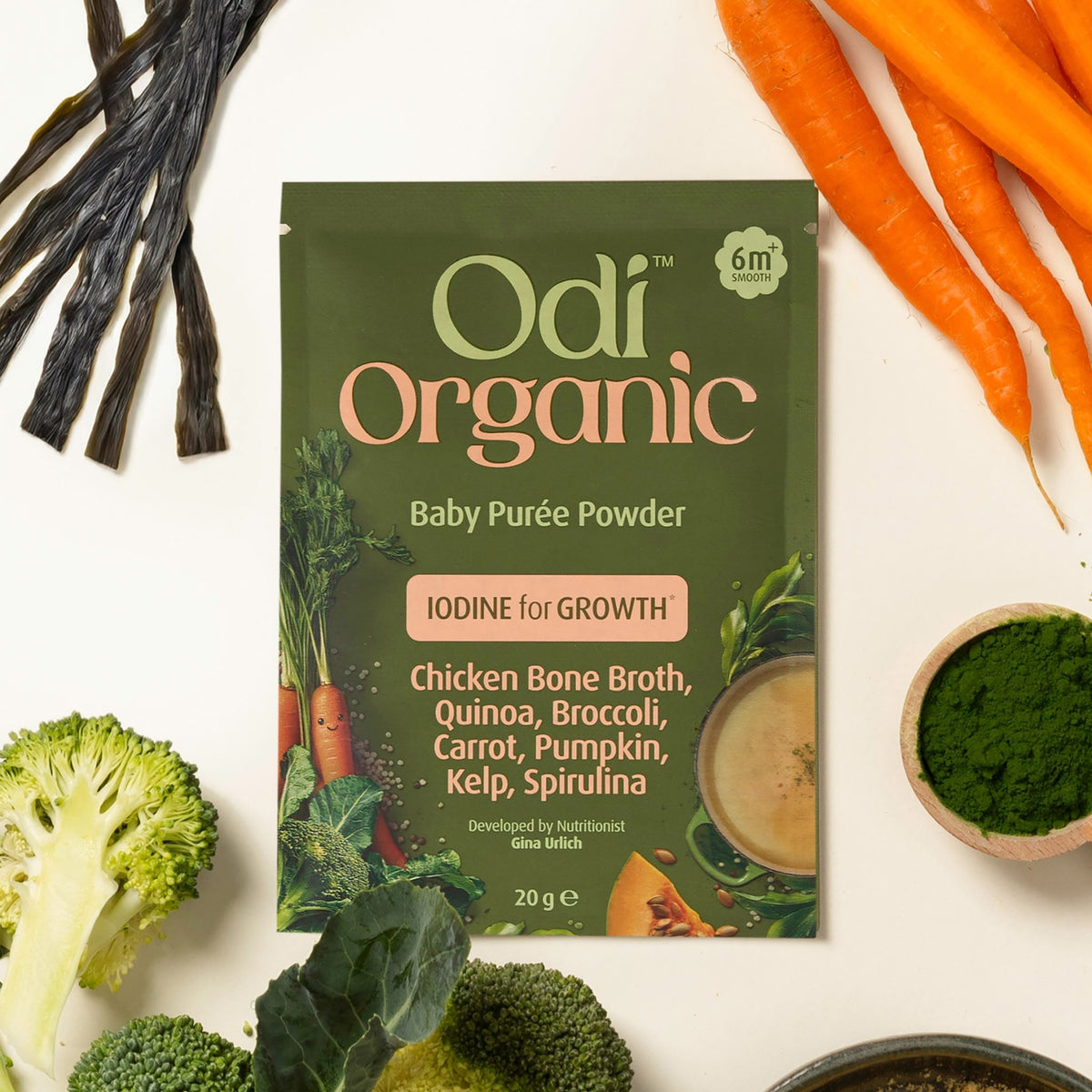 Odi Organic Greens Baby Puree Powder nutrition panel