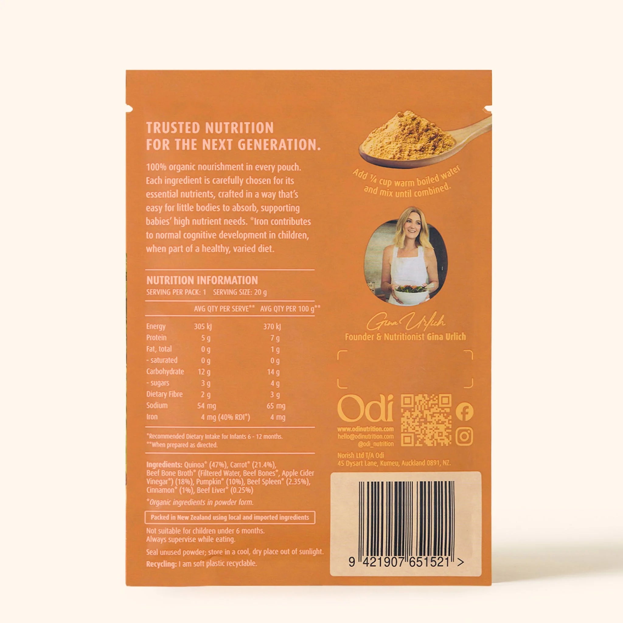 odi nutrition organic carrot baby puree powder sachet