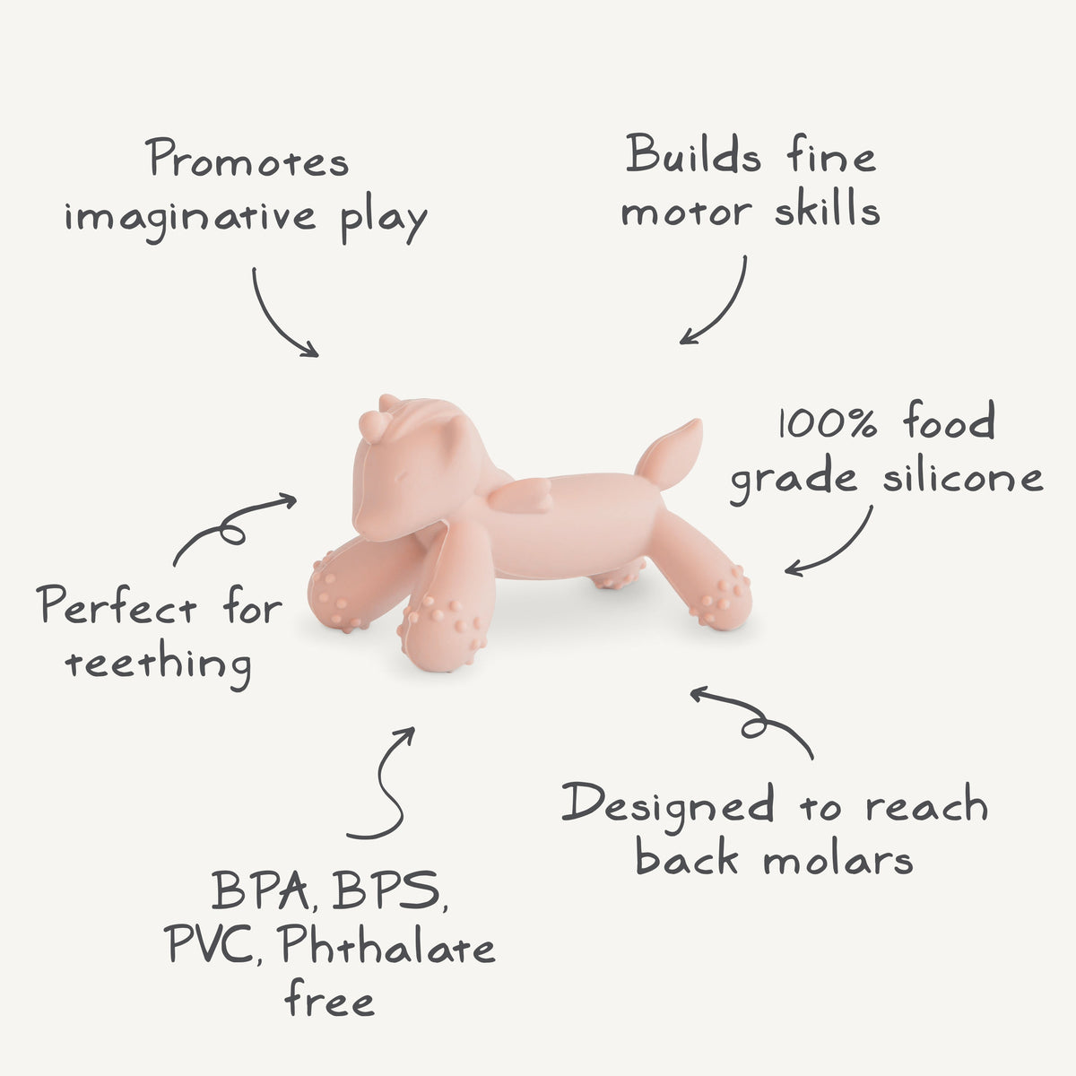 Mushie Unicorn Figurine Teether features