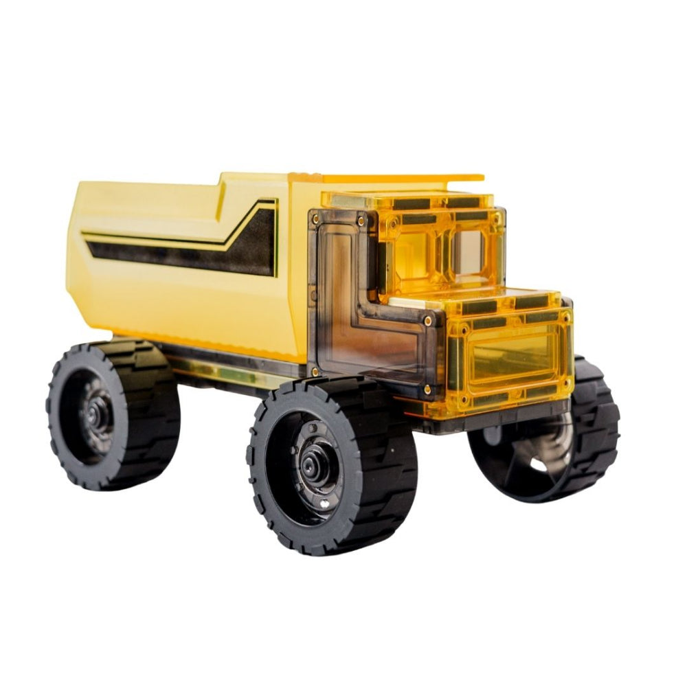 Magnetic tile dump truck built from the 22 Piece Mega Earth Movers set