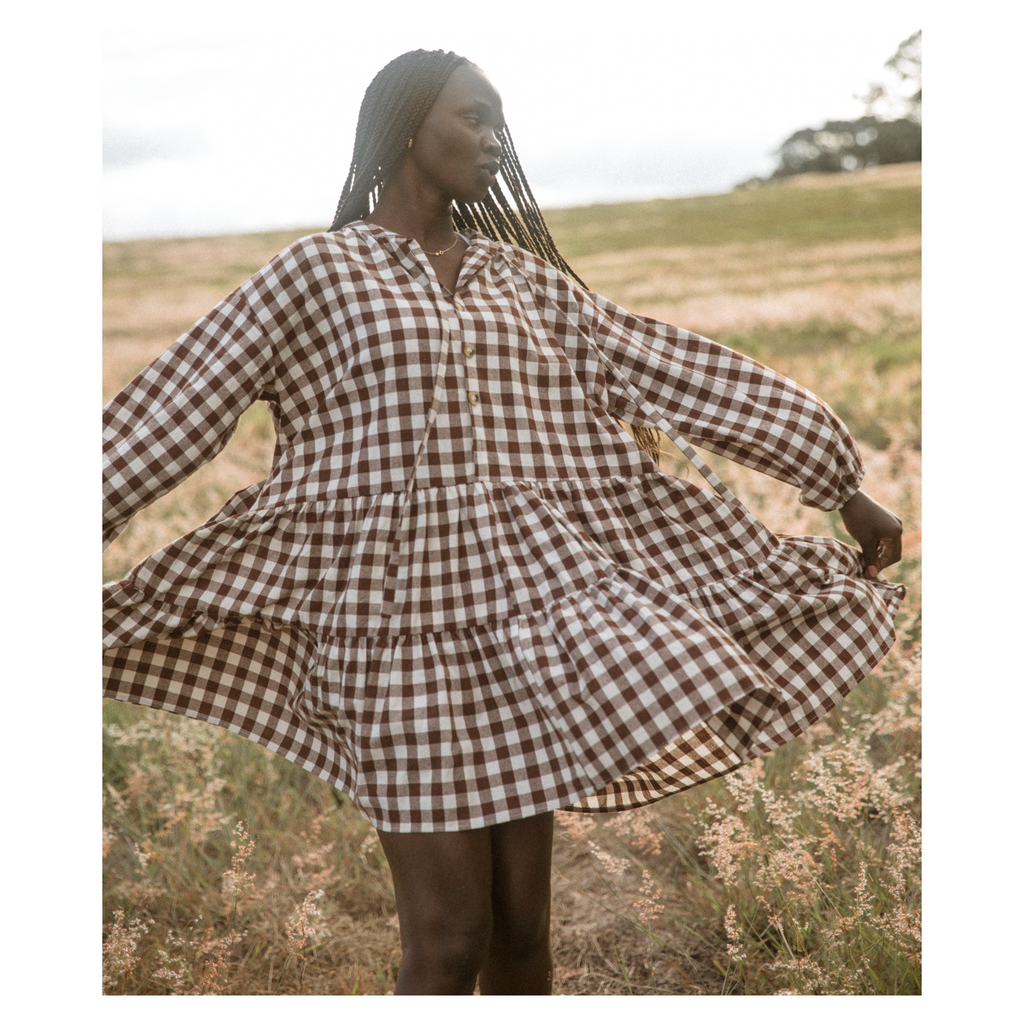 The Lullaby Club Avalon Dress Brown Gingham
