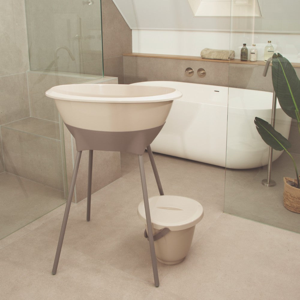 Luma Baby Bath in Almond, in use