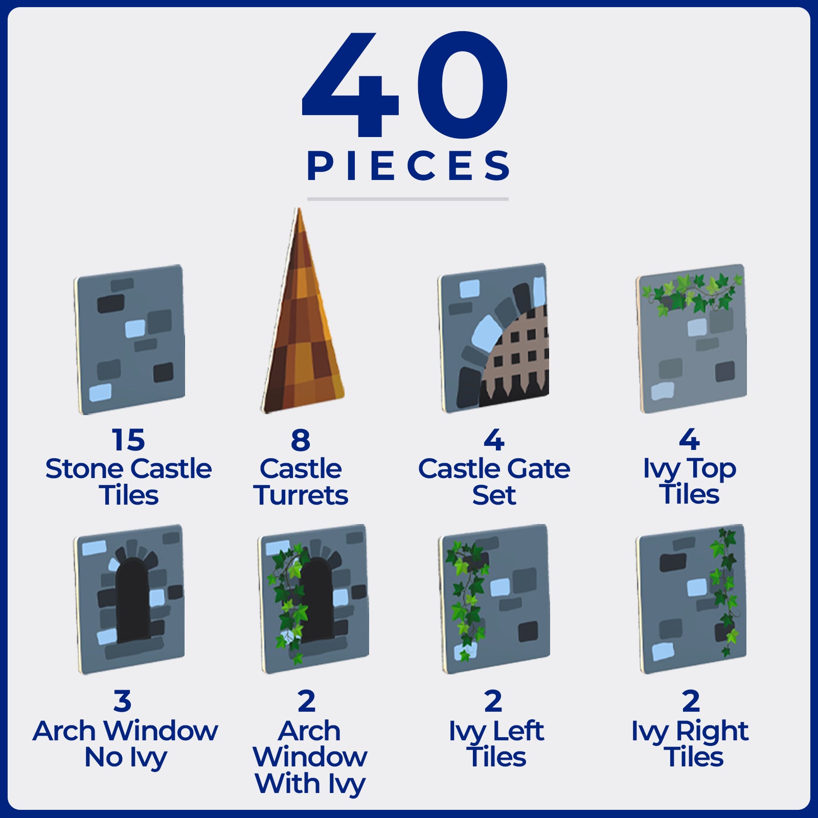 40 Piece Castle Pack magnetic tile toppers