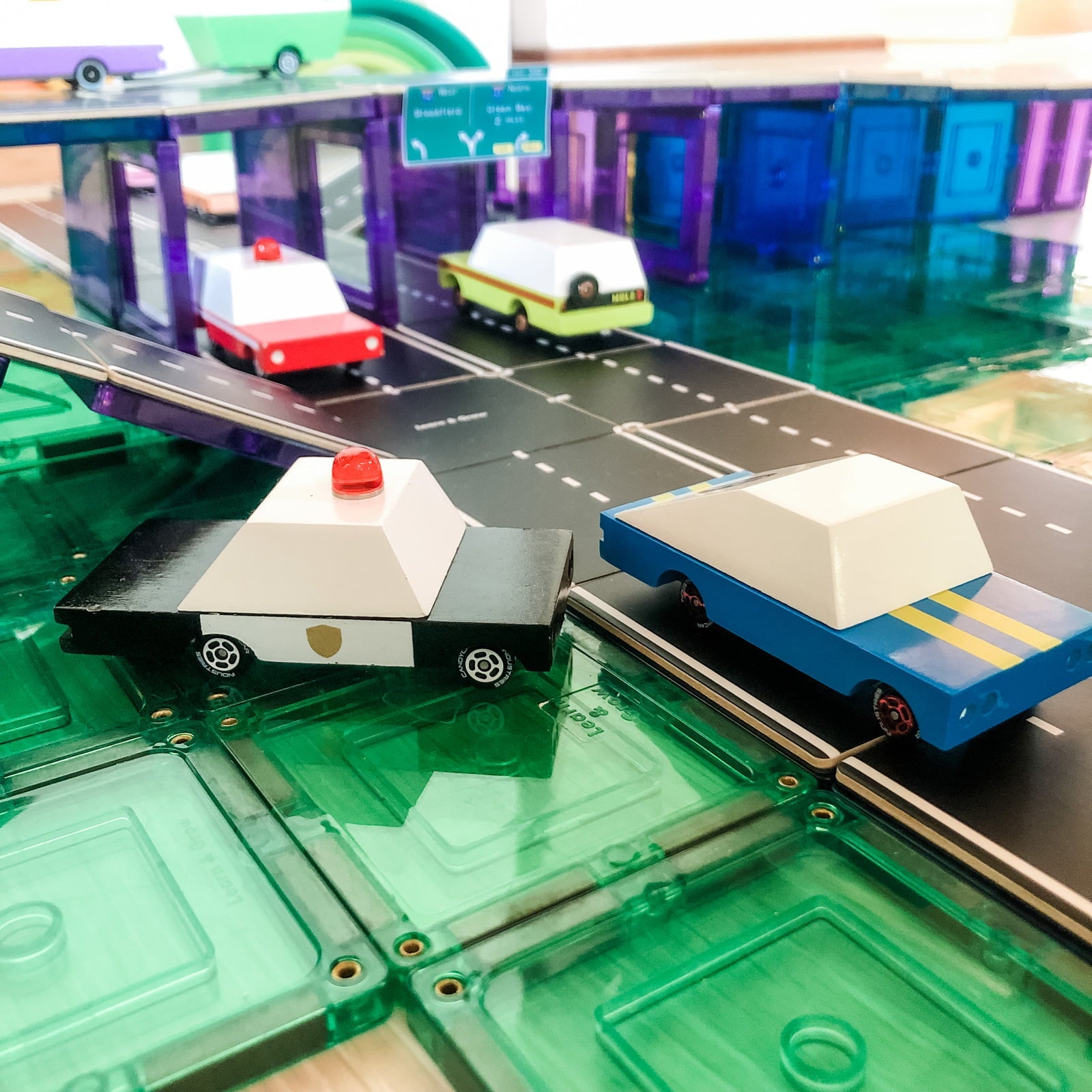 40 Piece Road Pack magnetic tile toppers arranged as roads