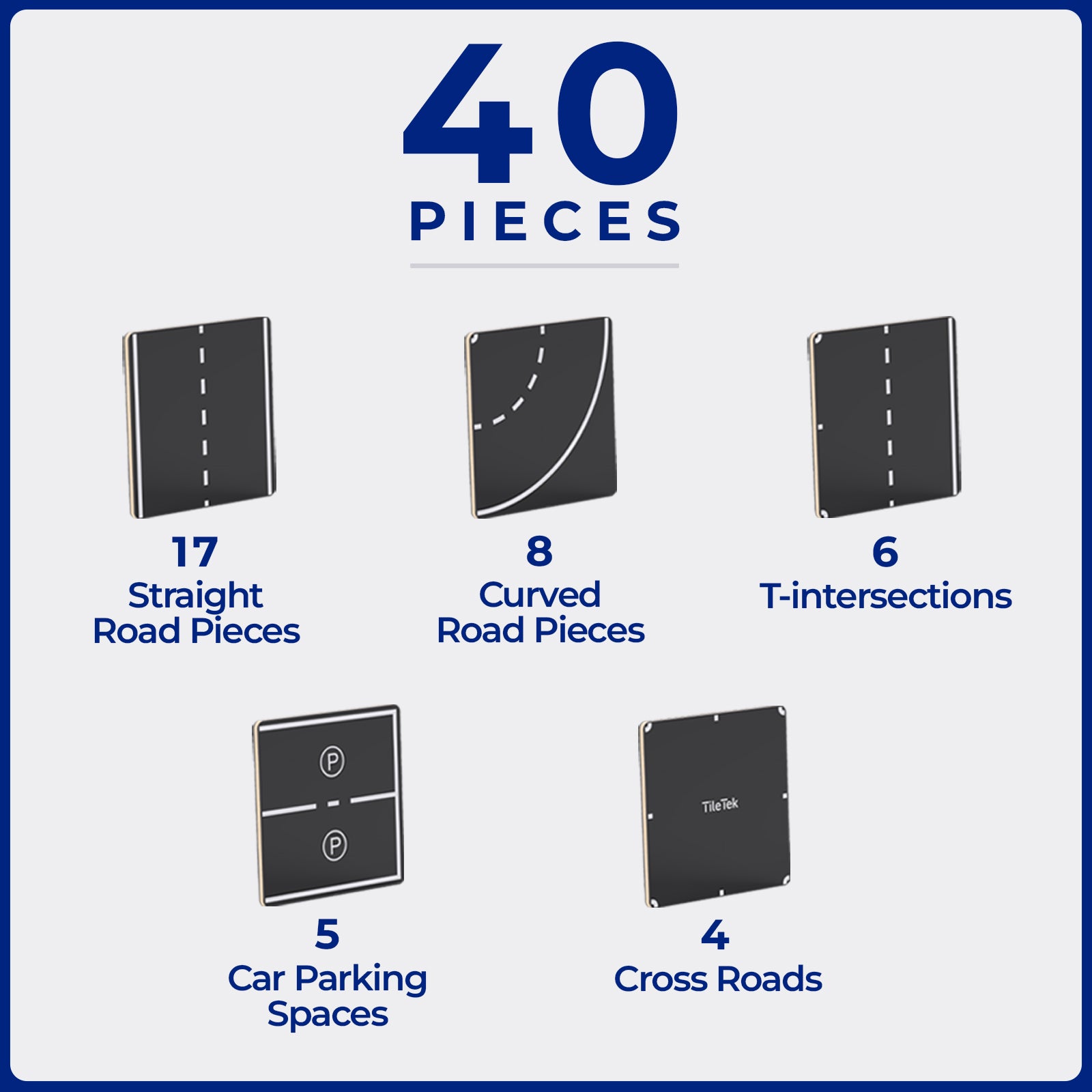 40 Piece Road Pack magnetic tile toppers