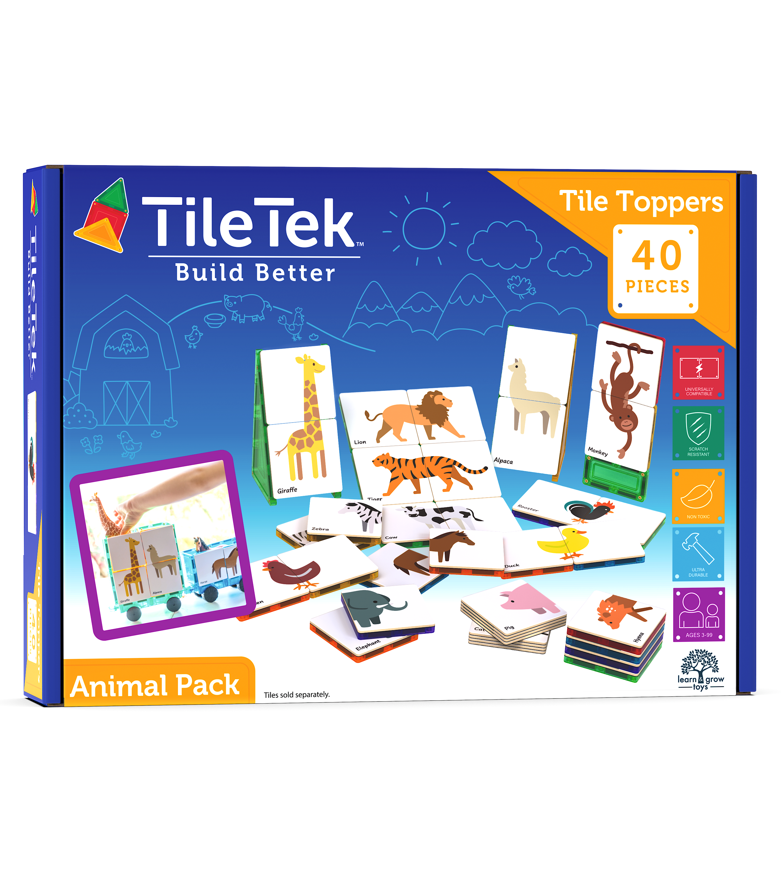 40 Piece Animal Pack magnetic tile toppers on a white background