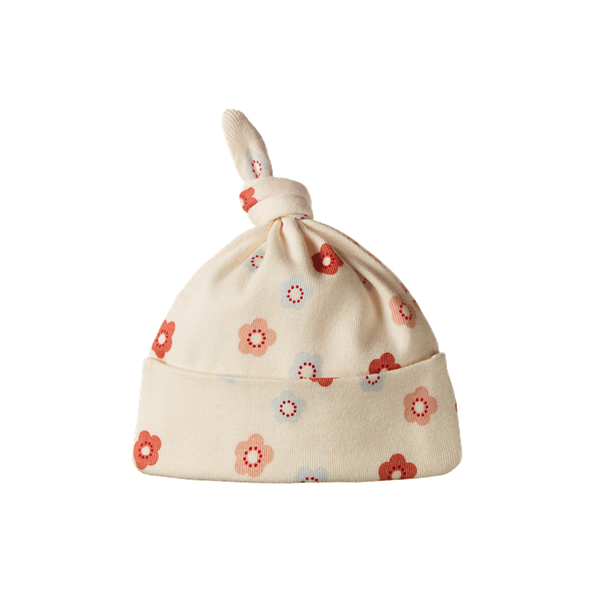 Nature Baby Knotted Beanie in Petite Flora Stamp Print organic cotton