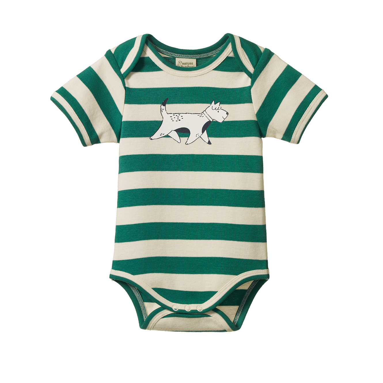 nature baby short sleeve bodysuit in dog walk peppermint stripe
