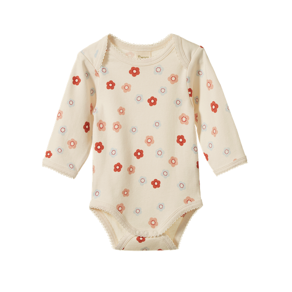 Nature Baby Long Sleeve Bodysuit in Petite Flora Stamp Print