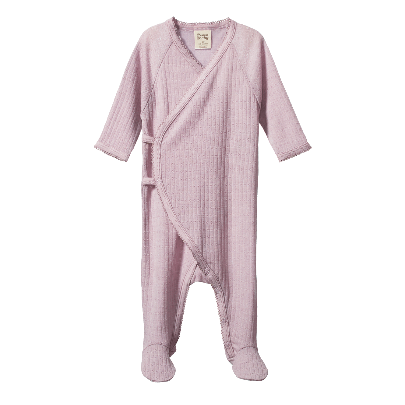 Merino Kimono Footed Romper Pointelle Lilac
