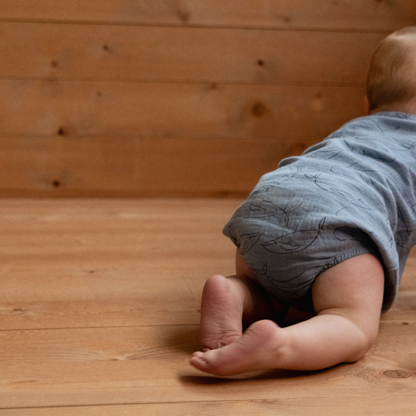 Nature baby blue whale cedar muslin suit