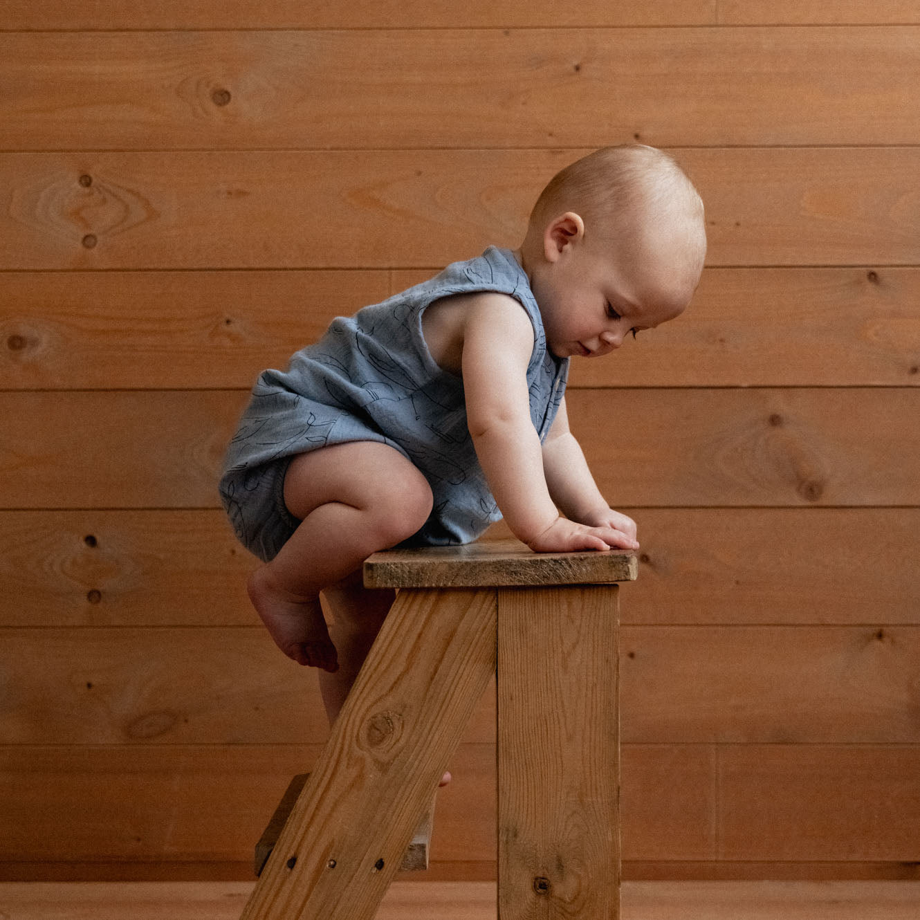 Nature baby blue whale cedar muslin suit