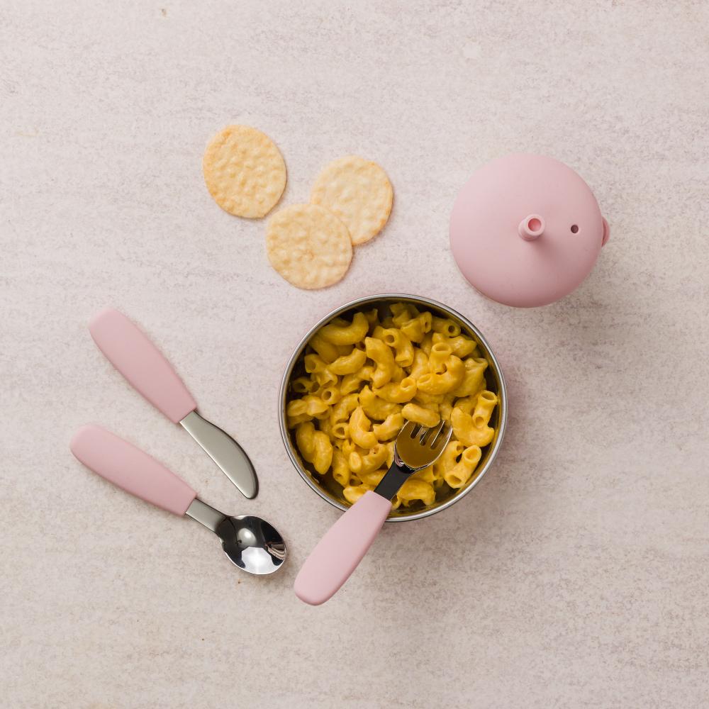 nestling toddler cutlery 3 pack in dusty pink