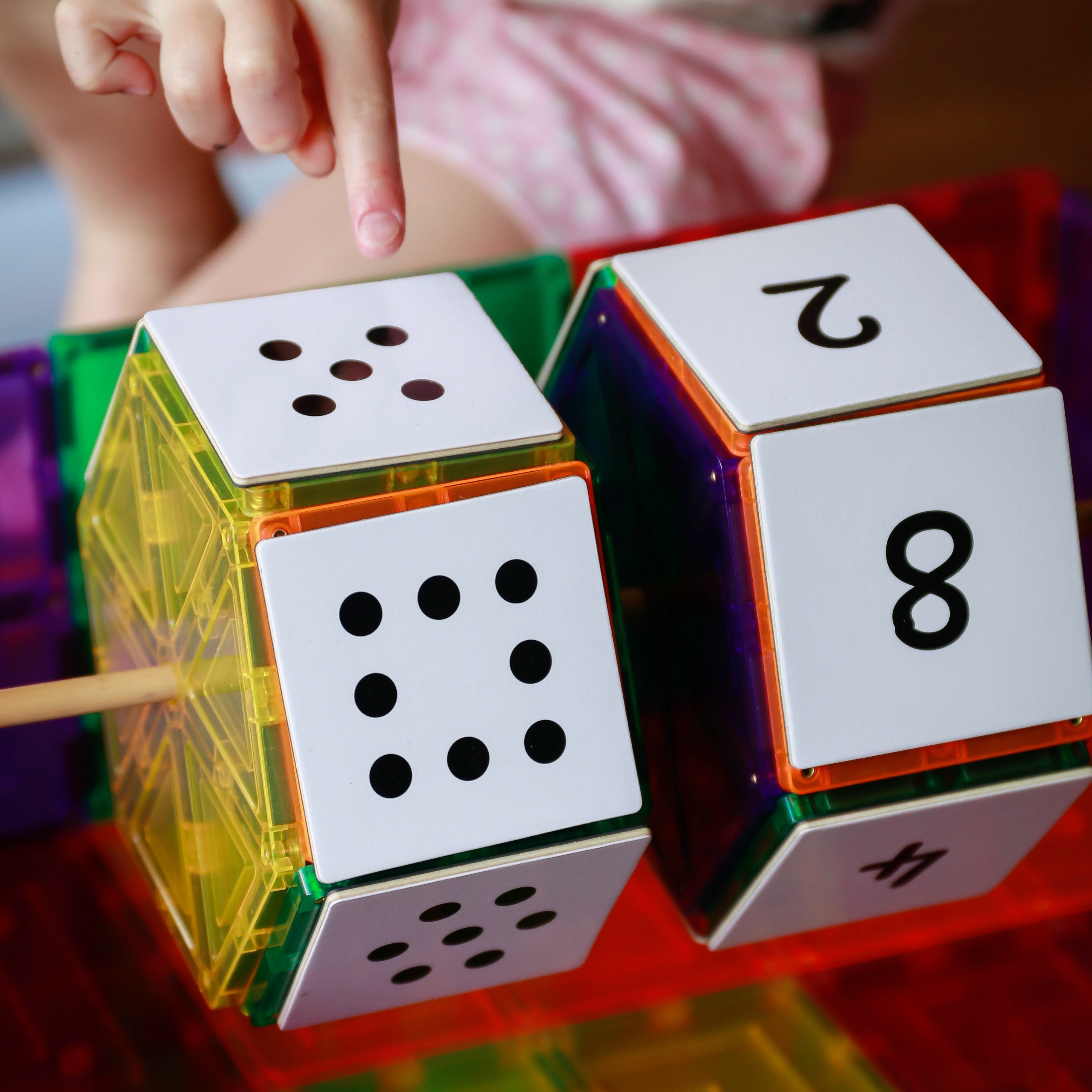 Numbers Pack toppers set up on a magnetic tile dowel piece