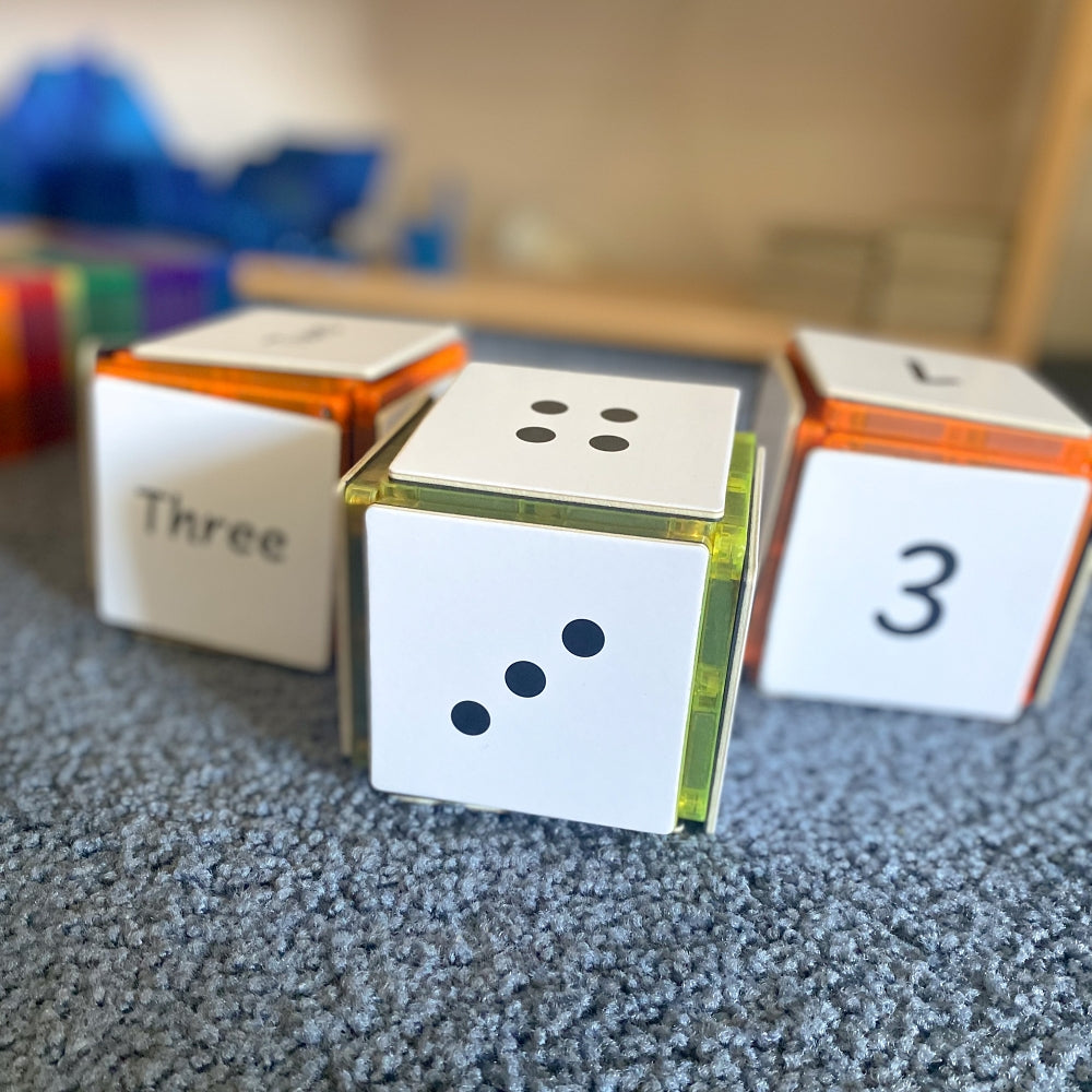 Numbers Pack toppers on a magnetic tile cube