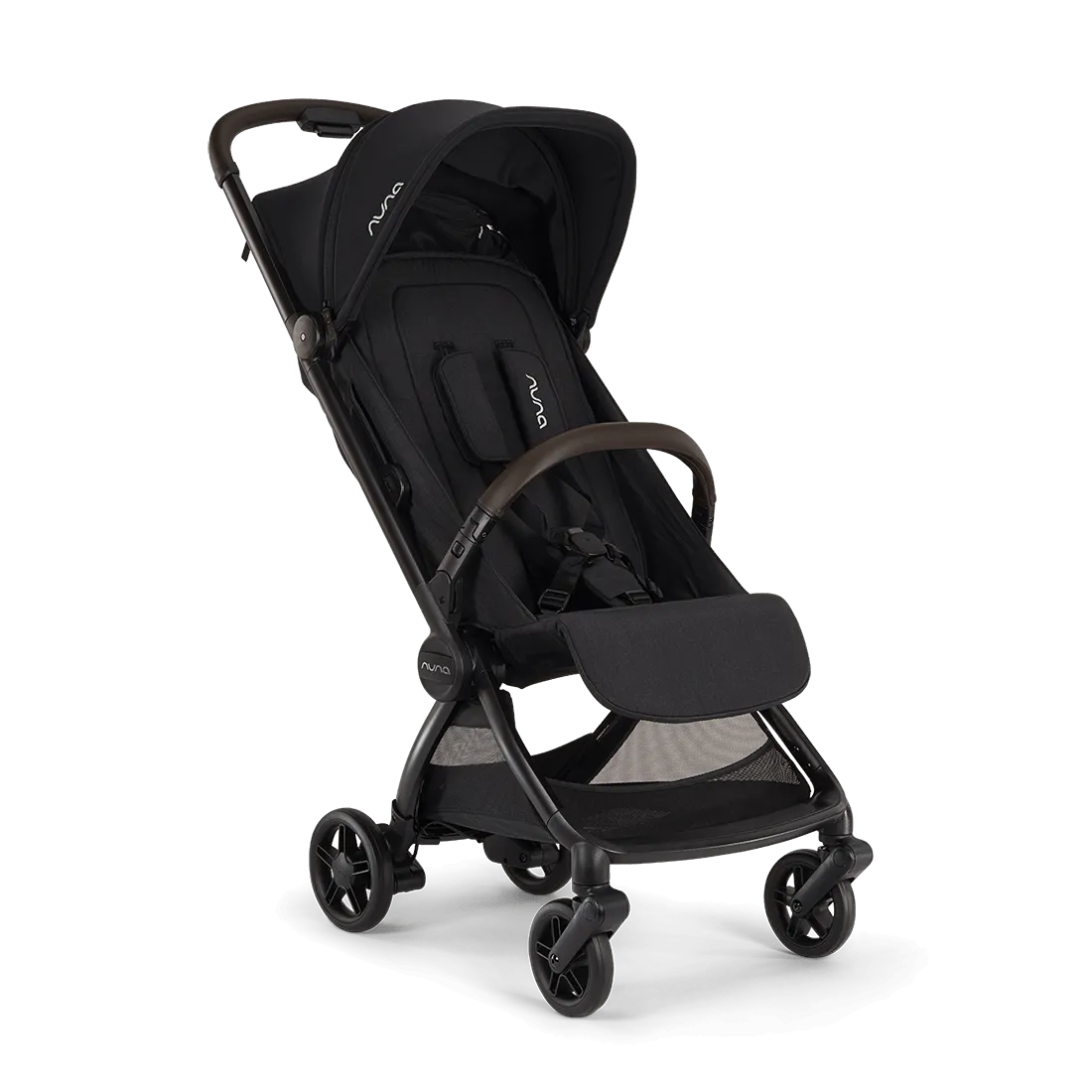 Nuna VIAA cabn stroller in Caviar, angled view