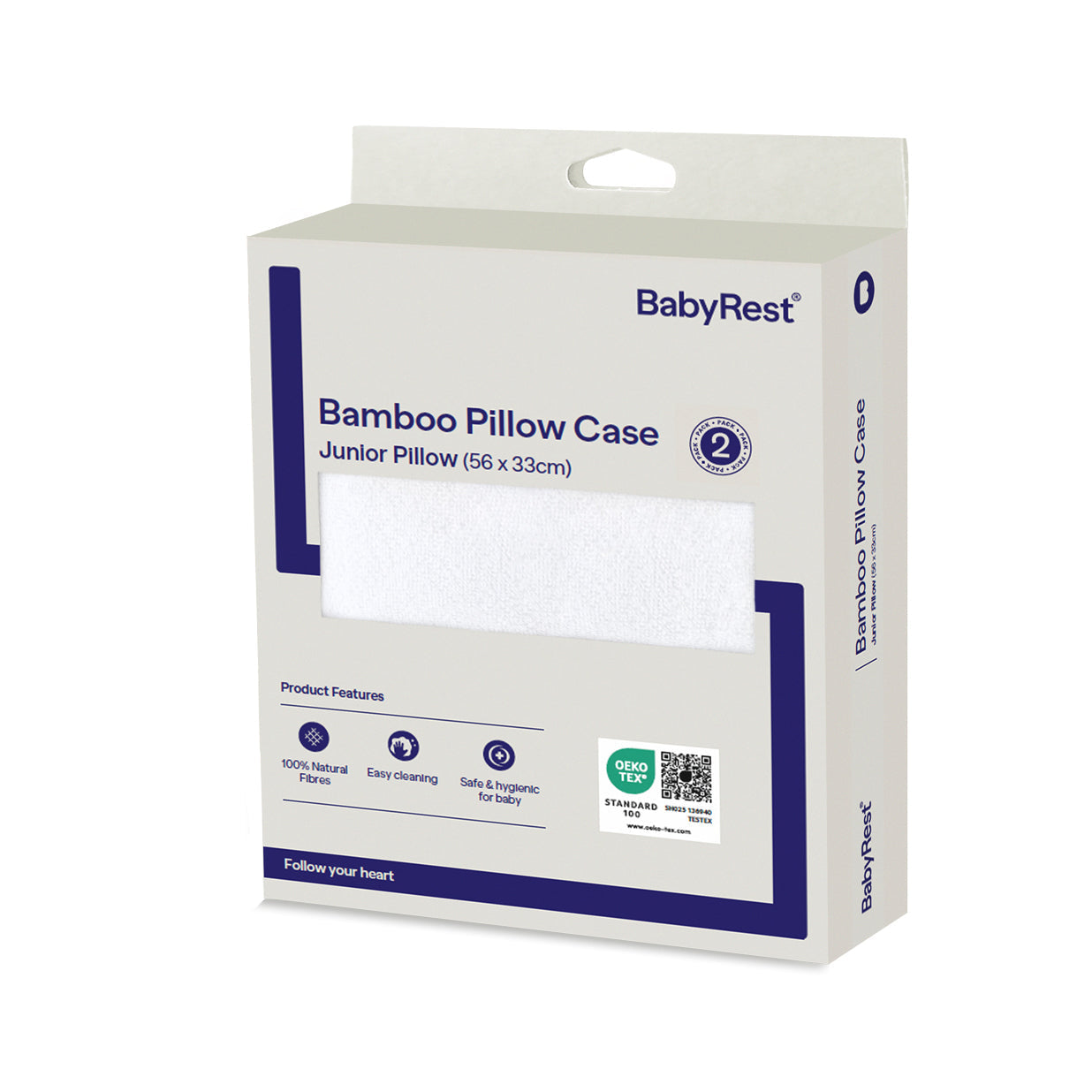 BabyRest Junior Bamboo Pillow Case Pack of 2 White in packaging