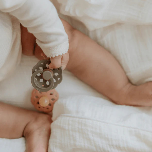 bibs boheme pacifiers in woodchuck/ blush