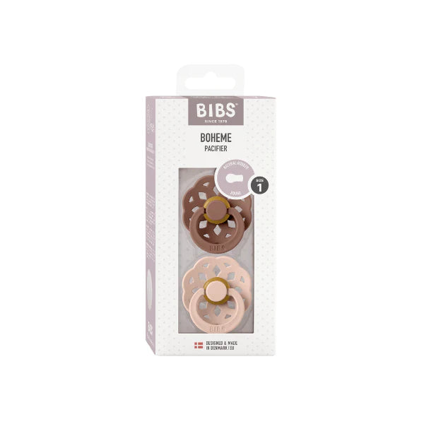 bibs boheme pacifiers in woodchuck/ blush
