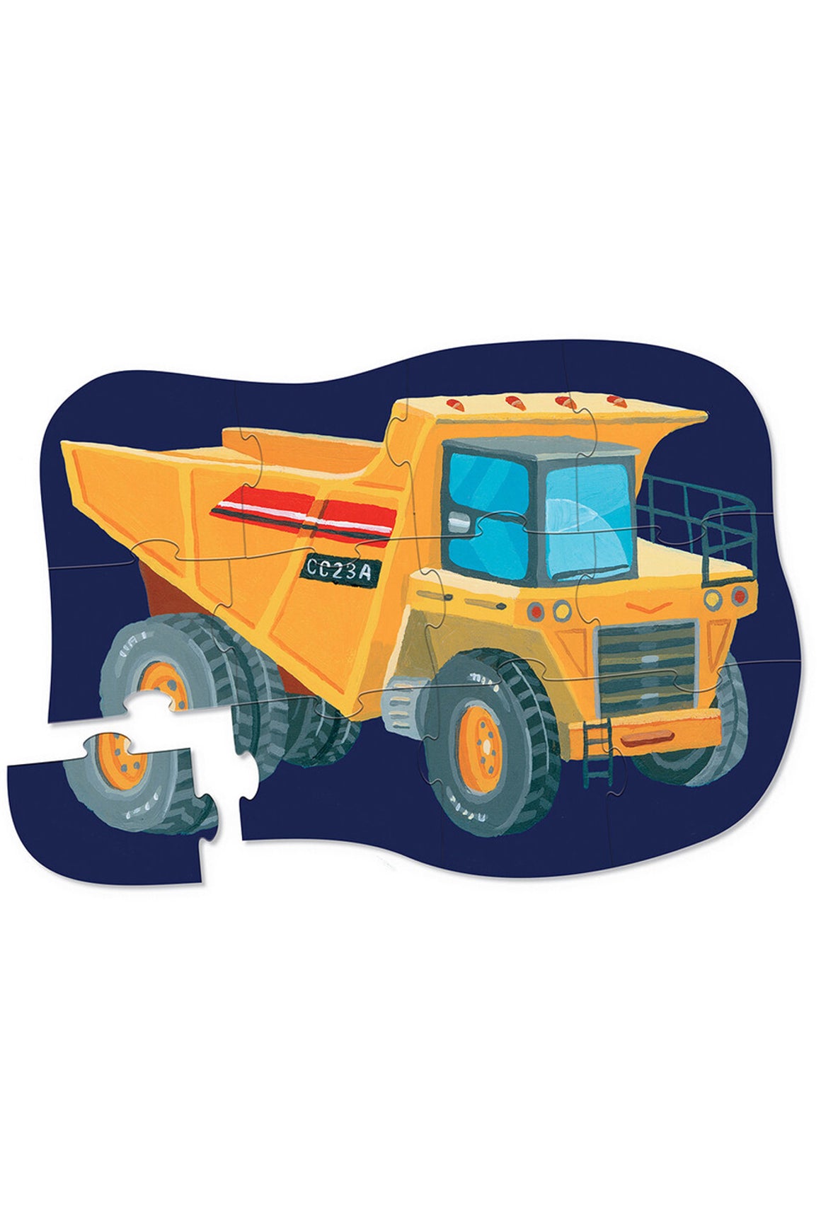 Yellow dump truck on a blue background