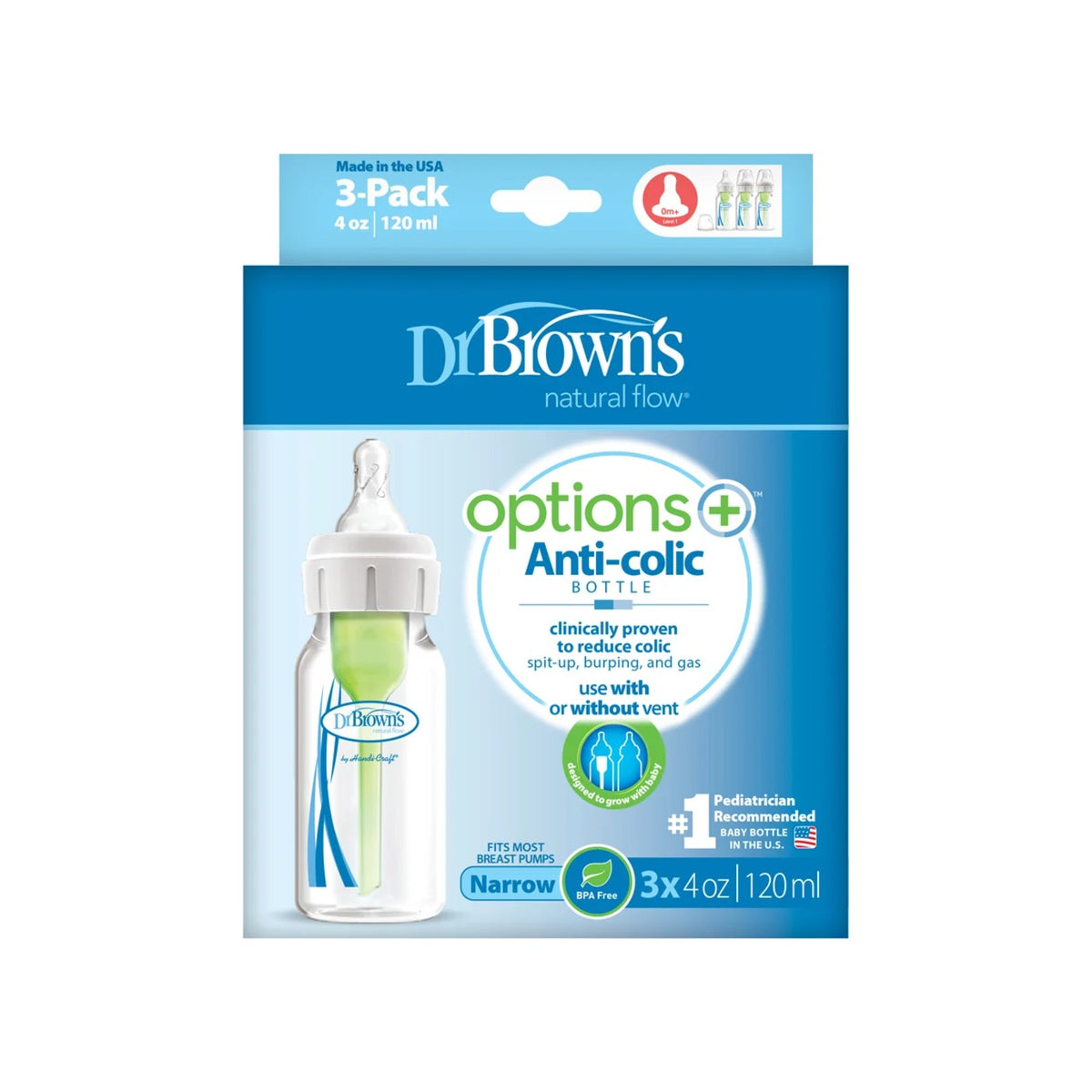 Dr Brown's Options+ Narrow Bottle 120ml 3 Pack packaging