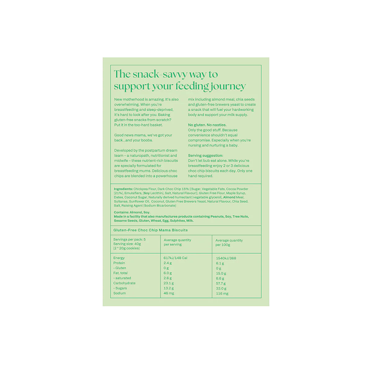 franjos kitchen gluten free choc chip mama biscuits back of packet