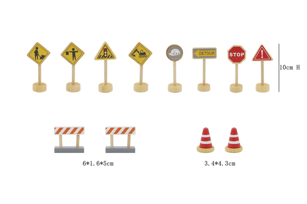 ToysLink Wooden Construction Traffic Sign Play Set
