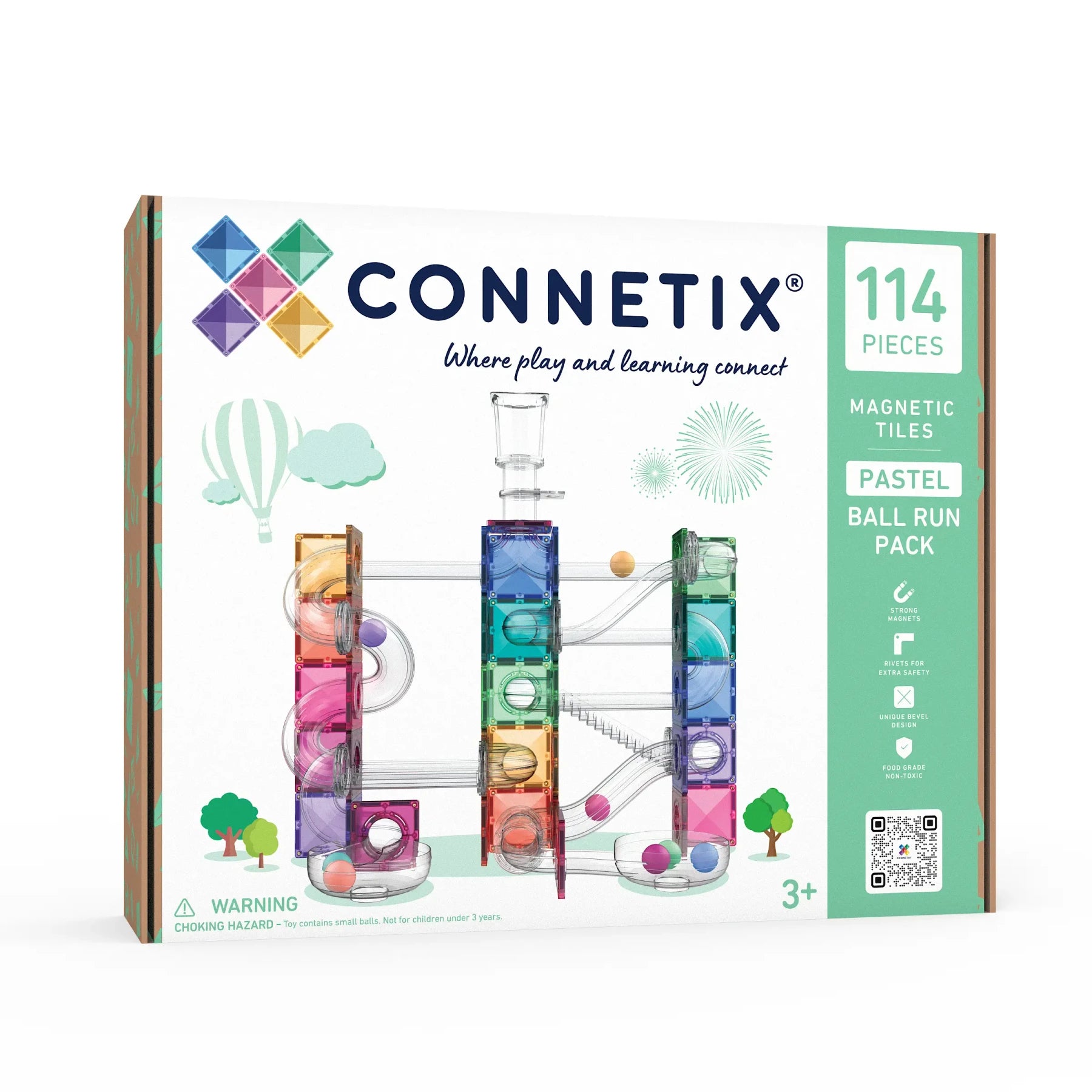 Connetix Pastel 114 Piece Ball Run magnetic tile marble run set