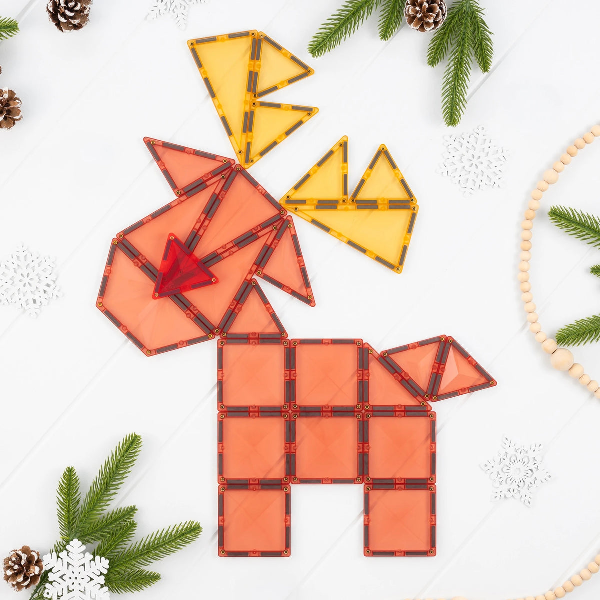 Reindeer built from Connetix magnetic tiles