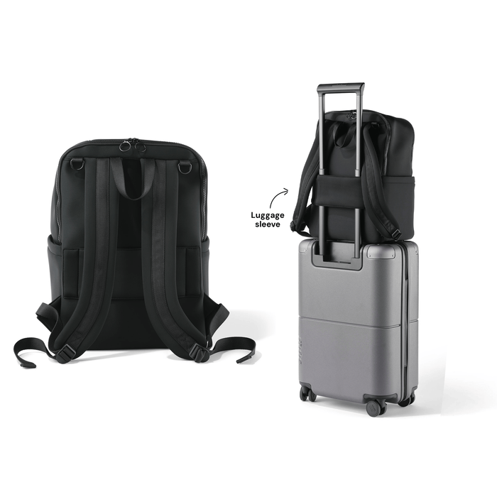 oioi multitasker nappy backpack in black neoprene