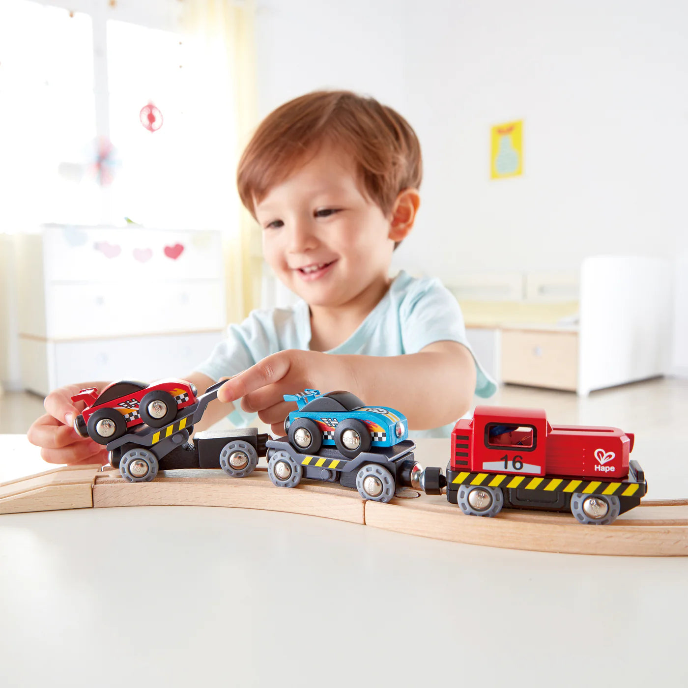 hape railway race car set