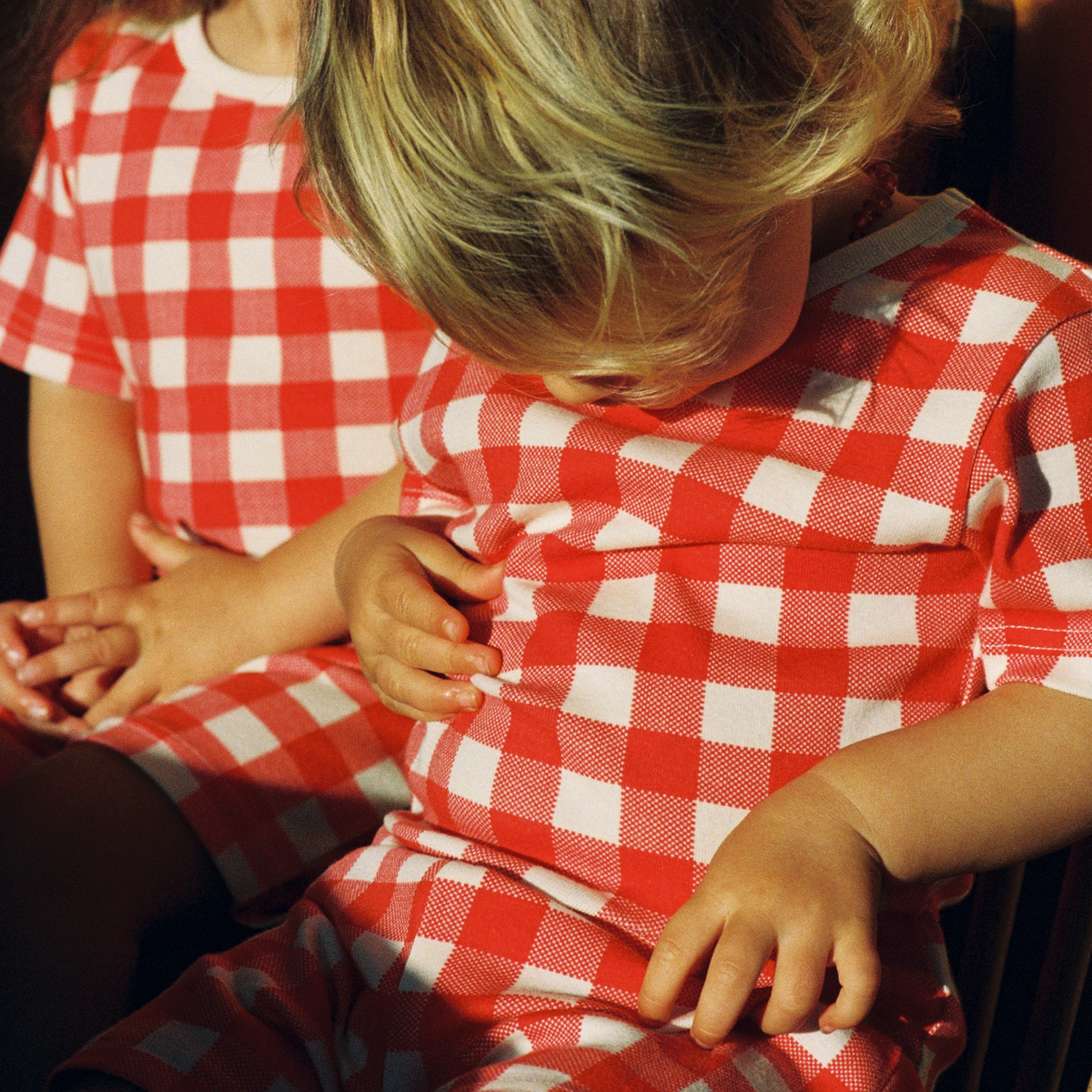 Shortie Pyjama Set in Red Crispin Check worn by child
