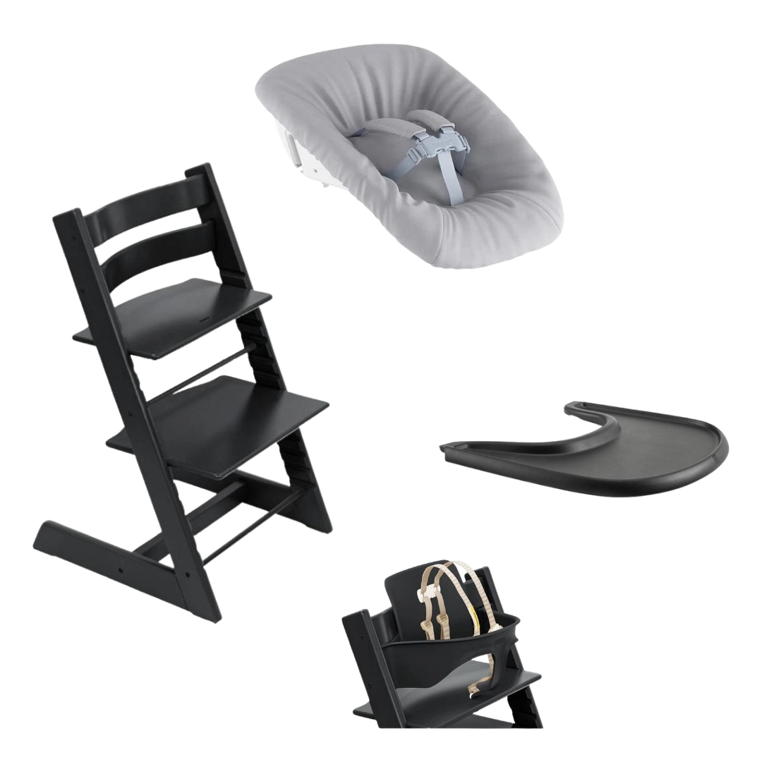 Stokke Tripp Trapp Newborn Set Bundle in Black with Black Baby Set and Black Tray